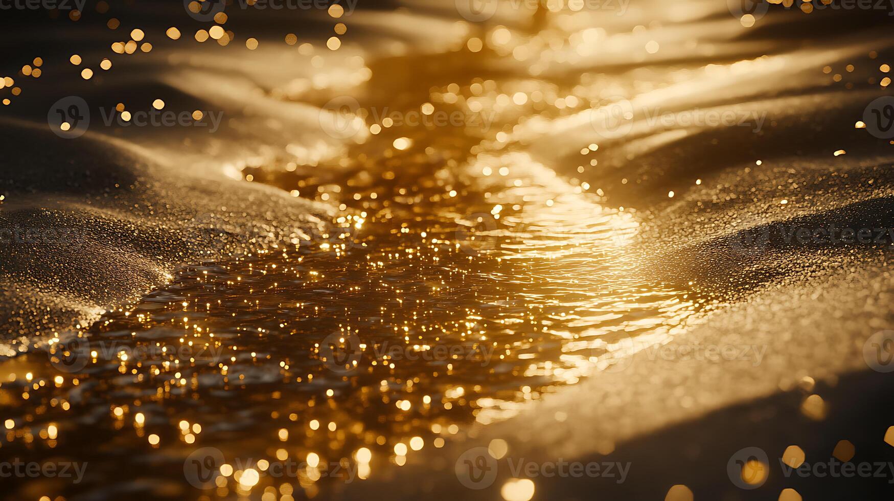 Golden Light Reflecting from Sparkling Sand and Water at Sunset photo