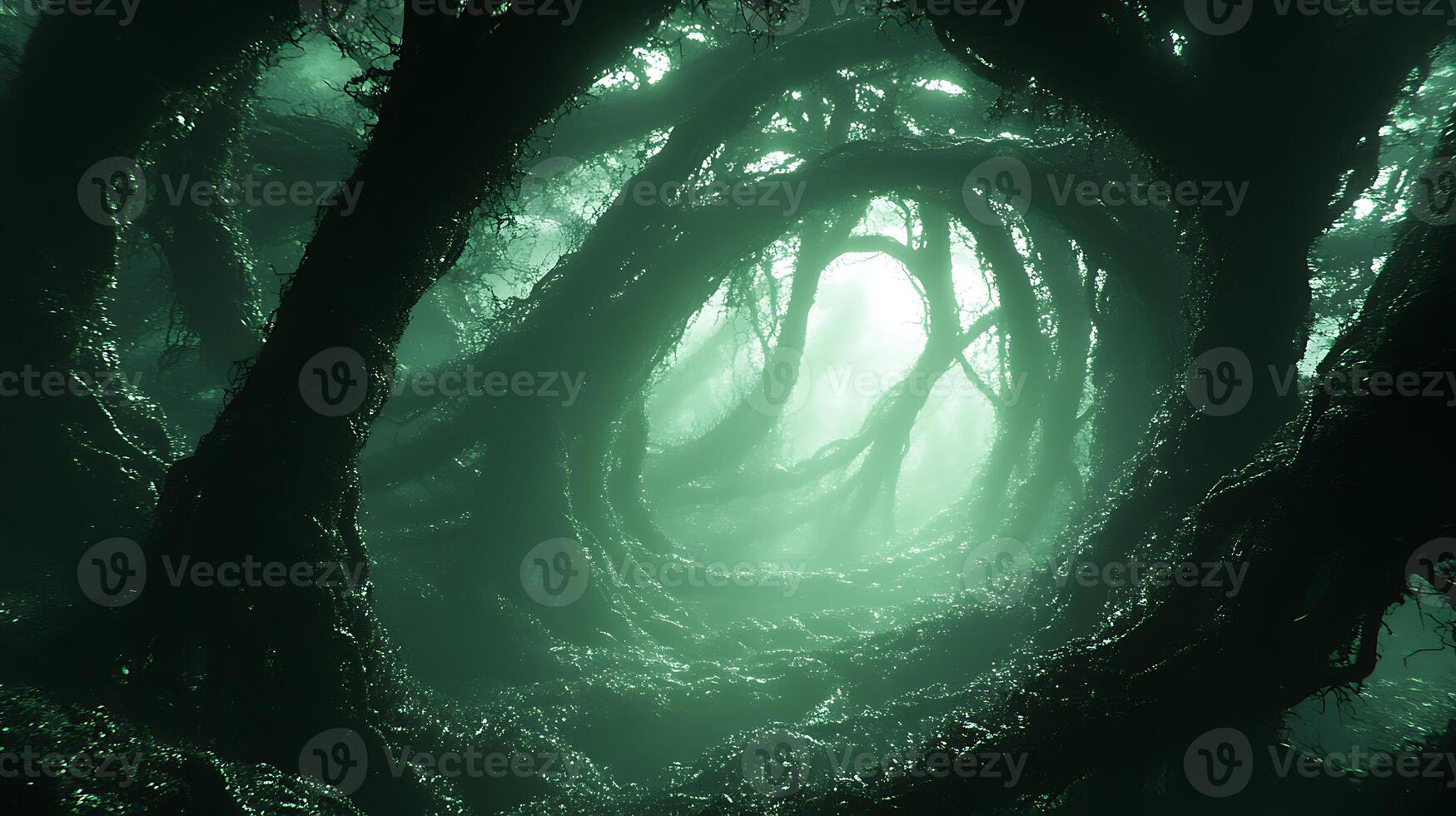 Enchanted Forest With Twisting Vines and Mystical Emerald Glow photo
