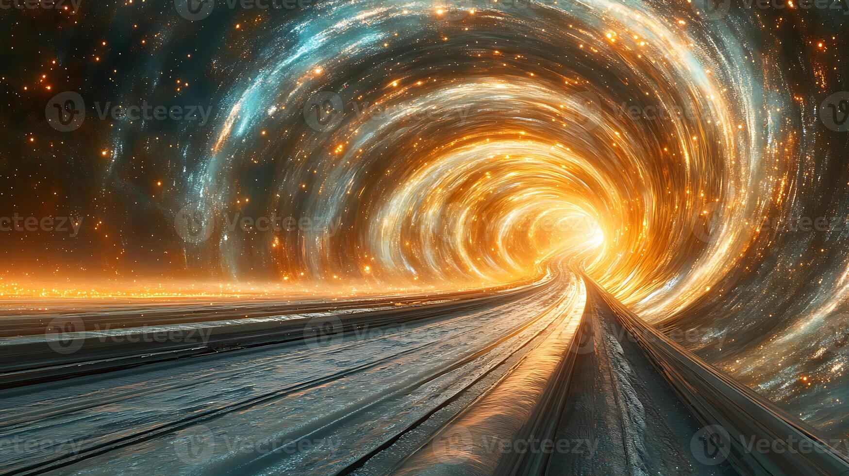 Futuristic Space Travel Through a Radiant Nebula Tunnel of Endless Discovery photo
