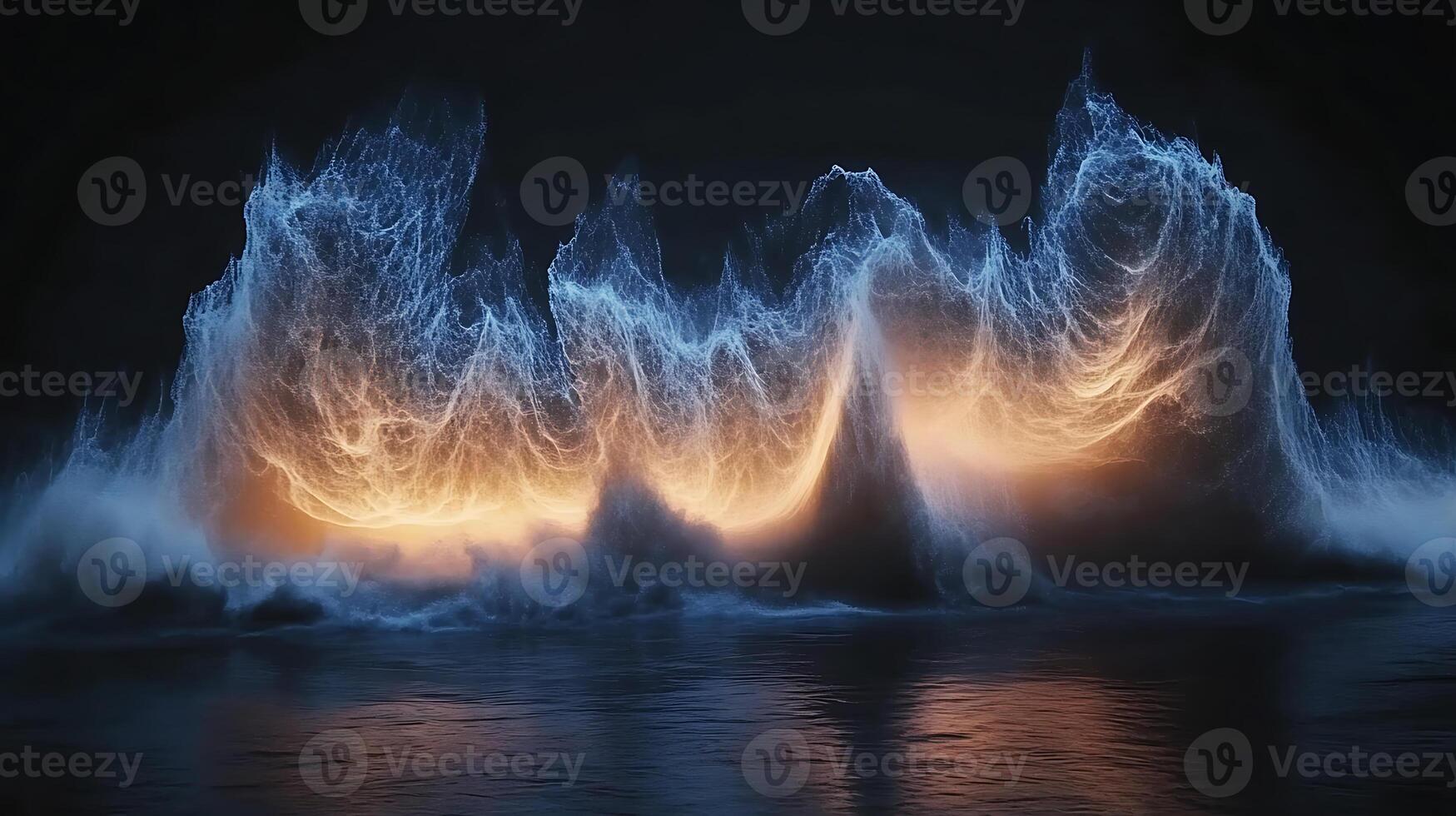 Spectacular Display of Bioluminescent Waves in the Dark Ocean Night photo