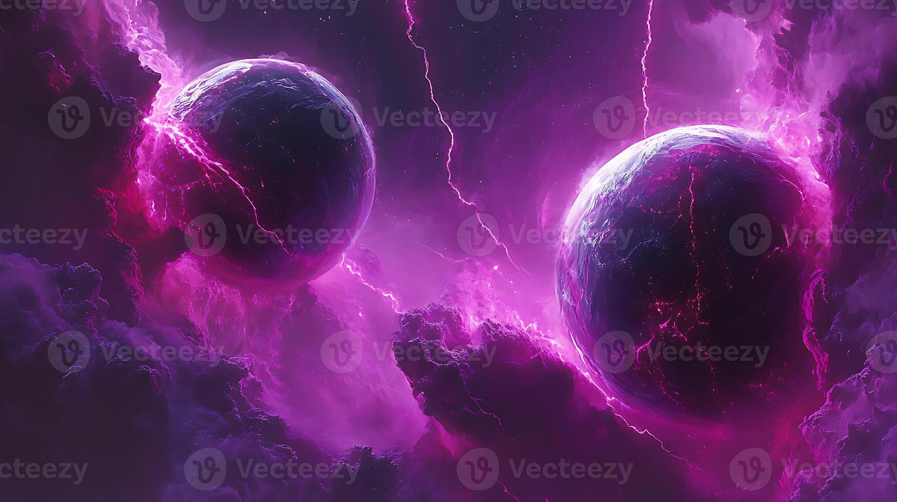 Dynamic Depiction of Two Cracked Celestial Spheres in Electrified Clouds photo