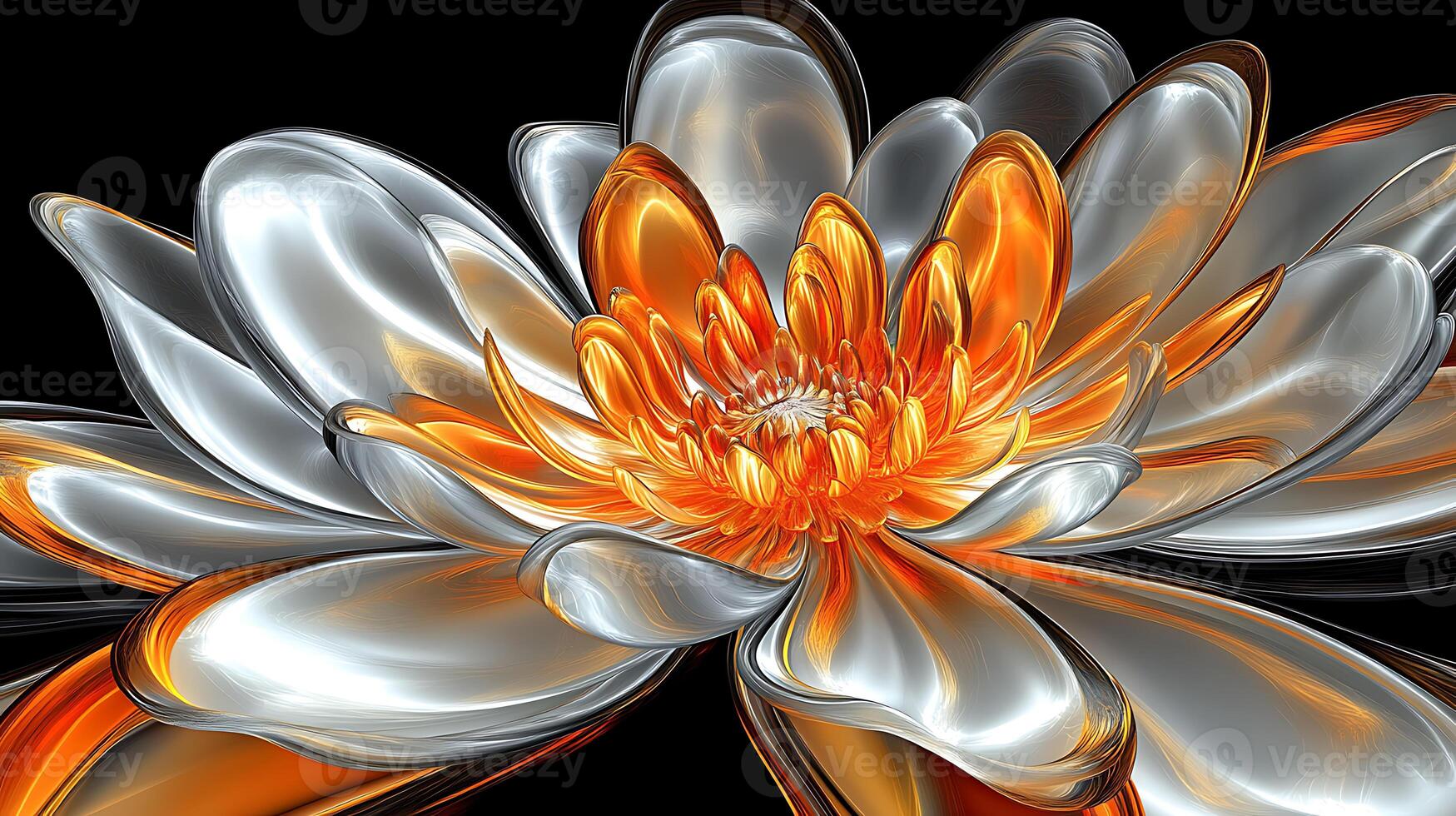 Glowing Metallic Lotus Style Flower on a Dark Background Illustration photo