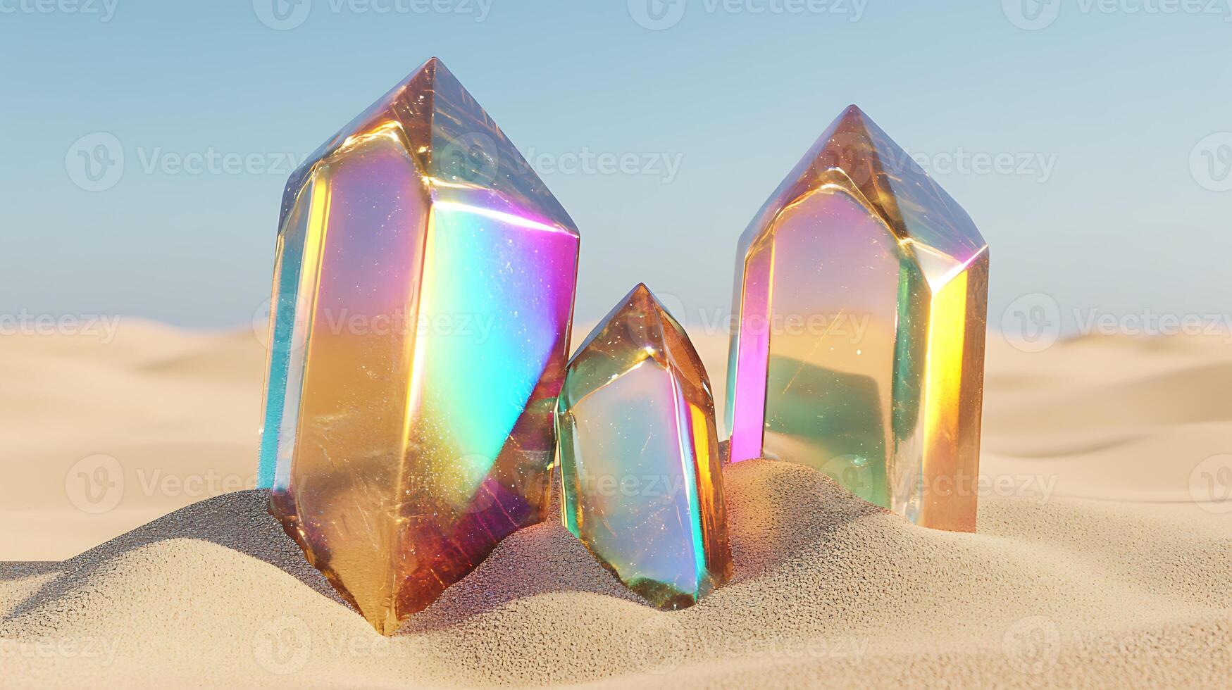 Colorful Crystals Resting in a Bright Desert Landscape photo