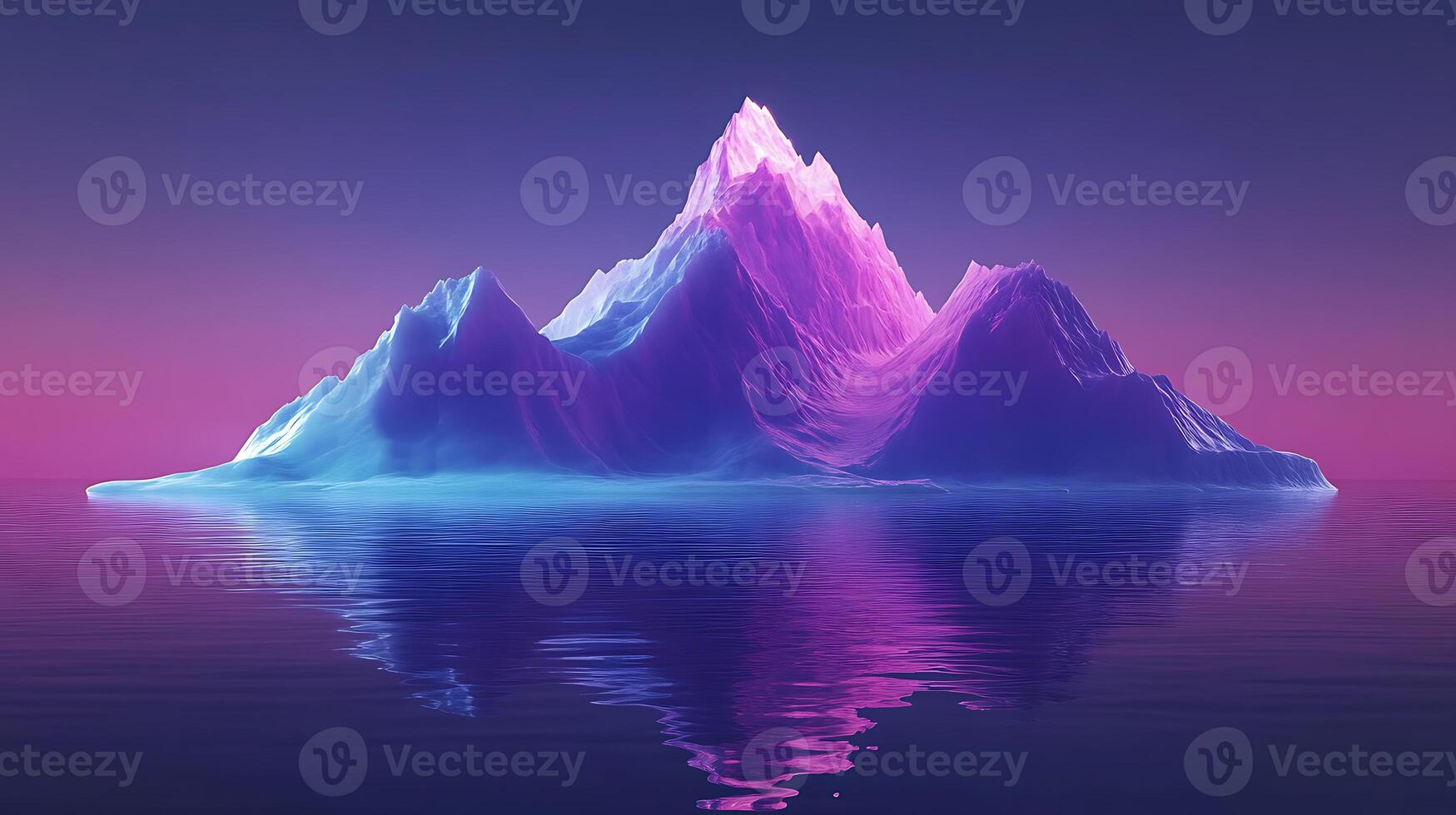Vibrant Iceberg Reflecting In Calm Water Under a Colorful Sky photo