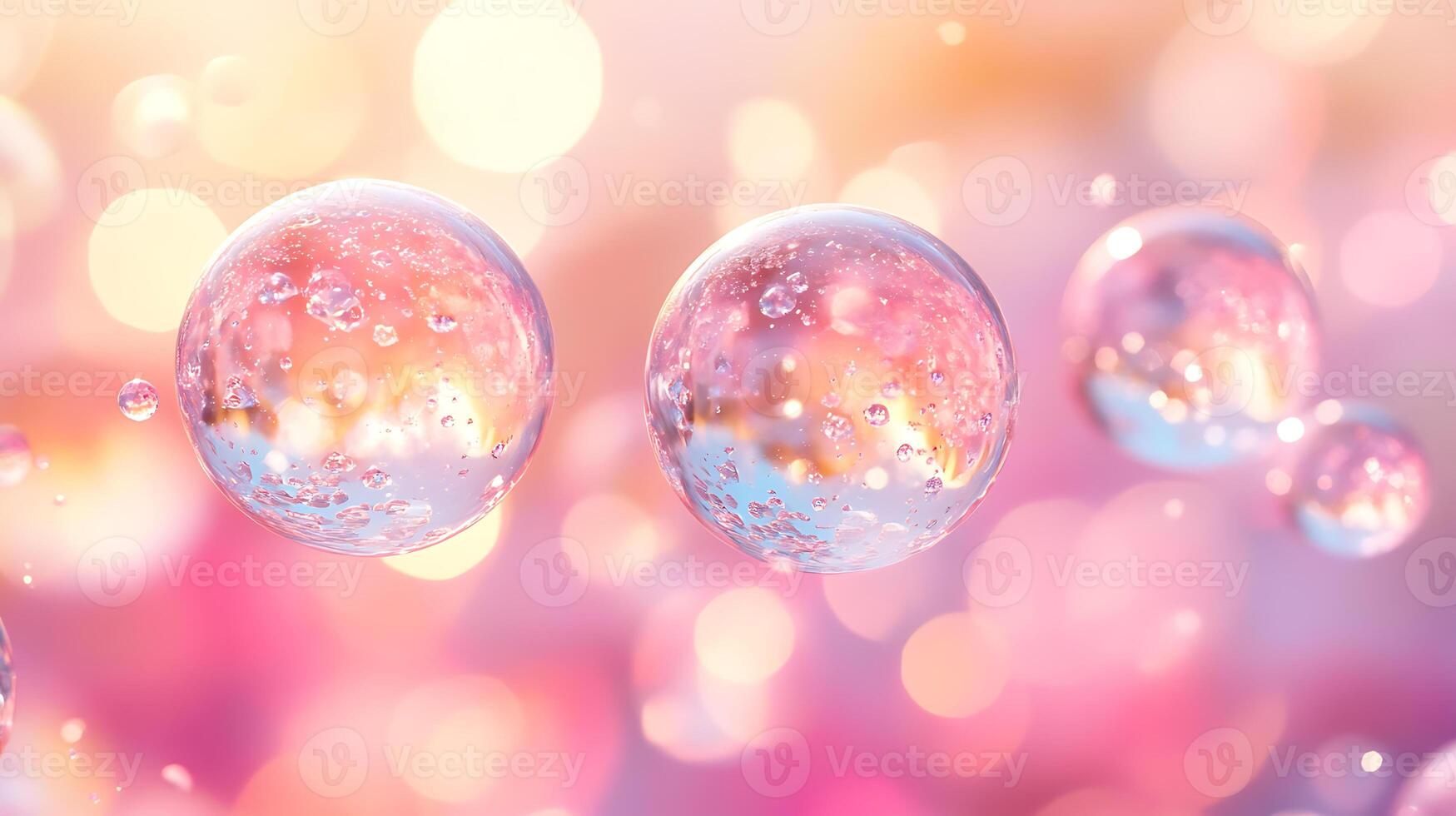 Floating Transparent Bubbles with Soft Light and Pastel Background photo