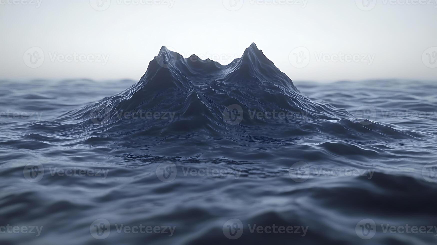 Serene Ocean Horizon with Calm Waves and Mysterious Distant Peaks photo