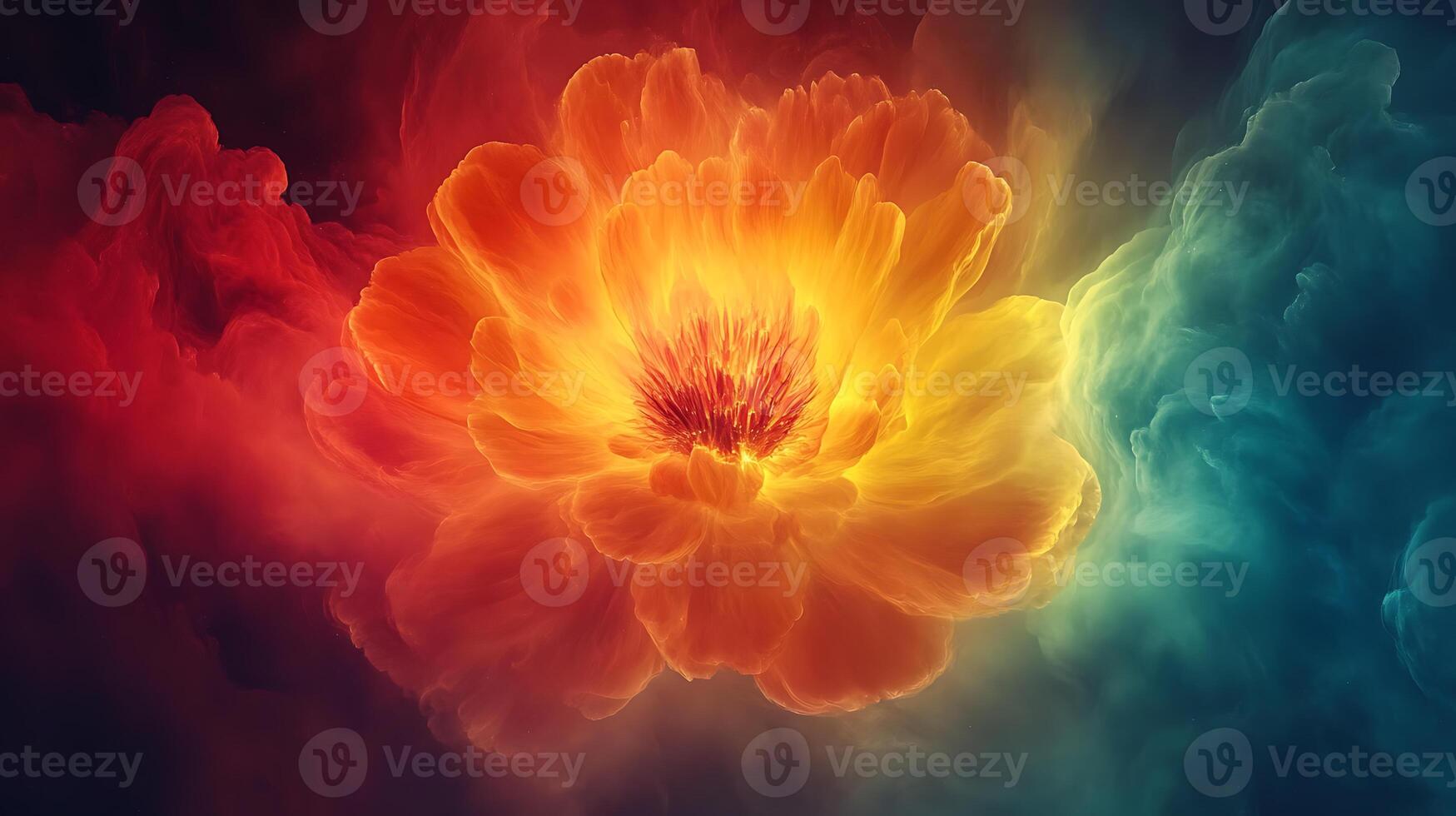Vivid Abstract Flower With Fiery Colors and Mystical Smoke Effects photo