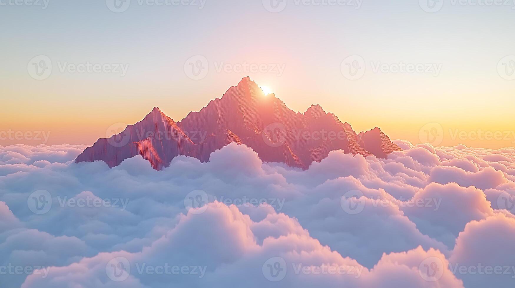 Majestic Mountain Peaks Above Clouds at Sunrise Displaying Serene Natural Beauty photo