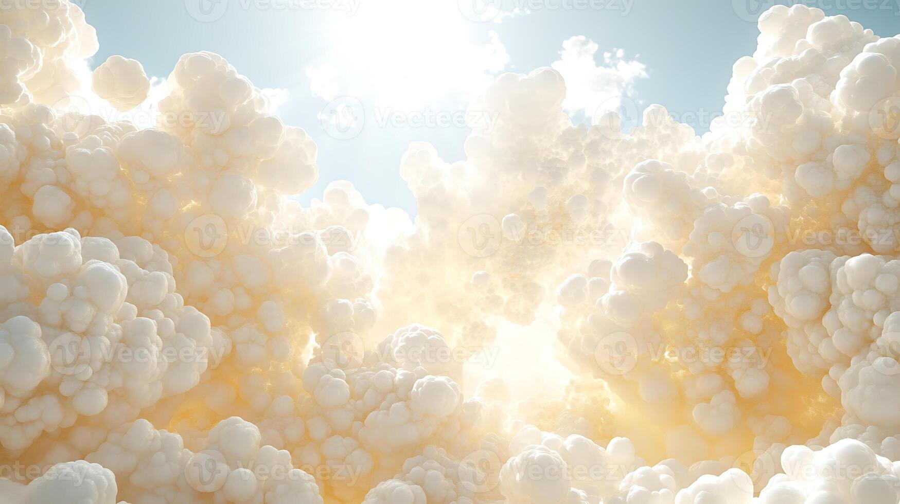 Fluffy White Clouds Illuminated by Sunlight in a Clear Blue Sky photo