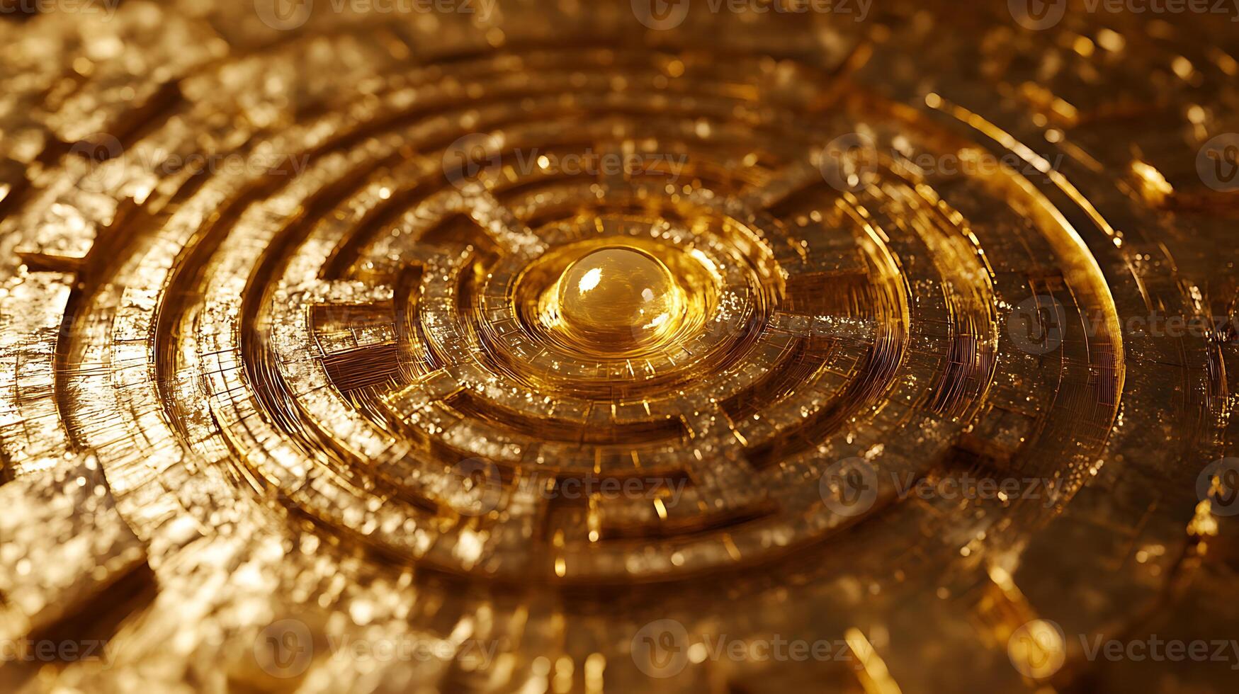 Golden Abstract Labyrinth With Intricate Metallic Details and Centerpiece Orb photo