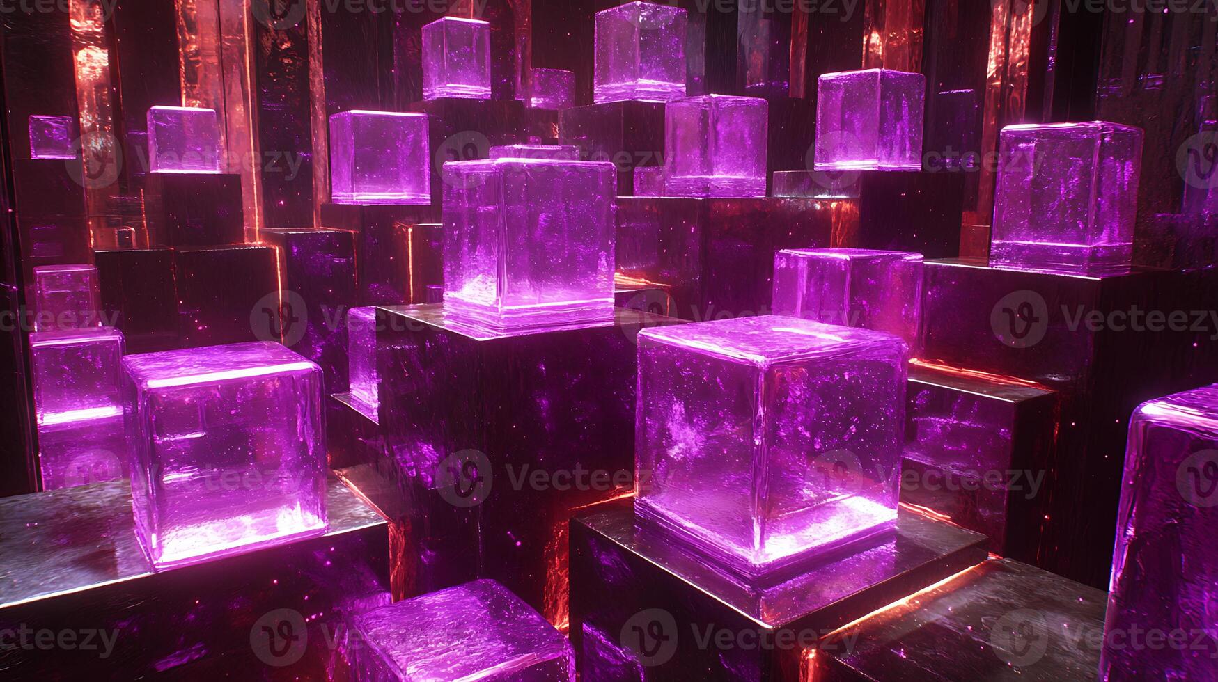 Vibrant Purple Transparent Blocks in a Futuristic Abstract Setting photo