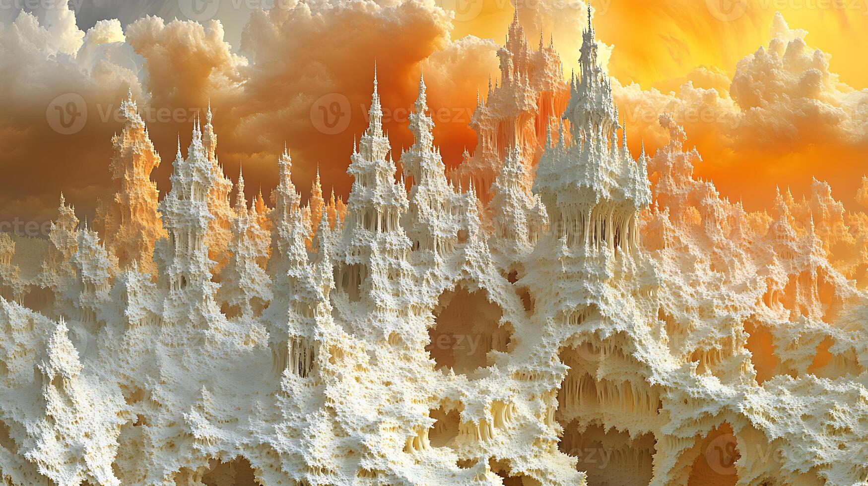 Majestic Abstract Sculptures Against a Dramatic Vibrant Sky photo