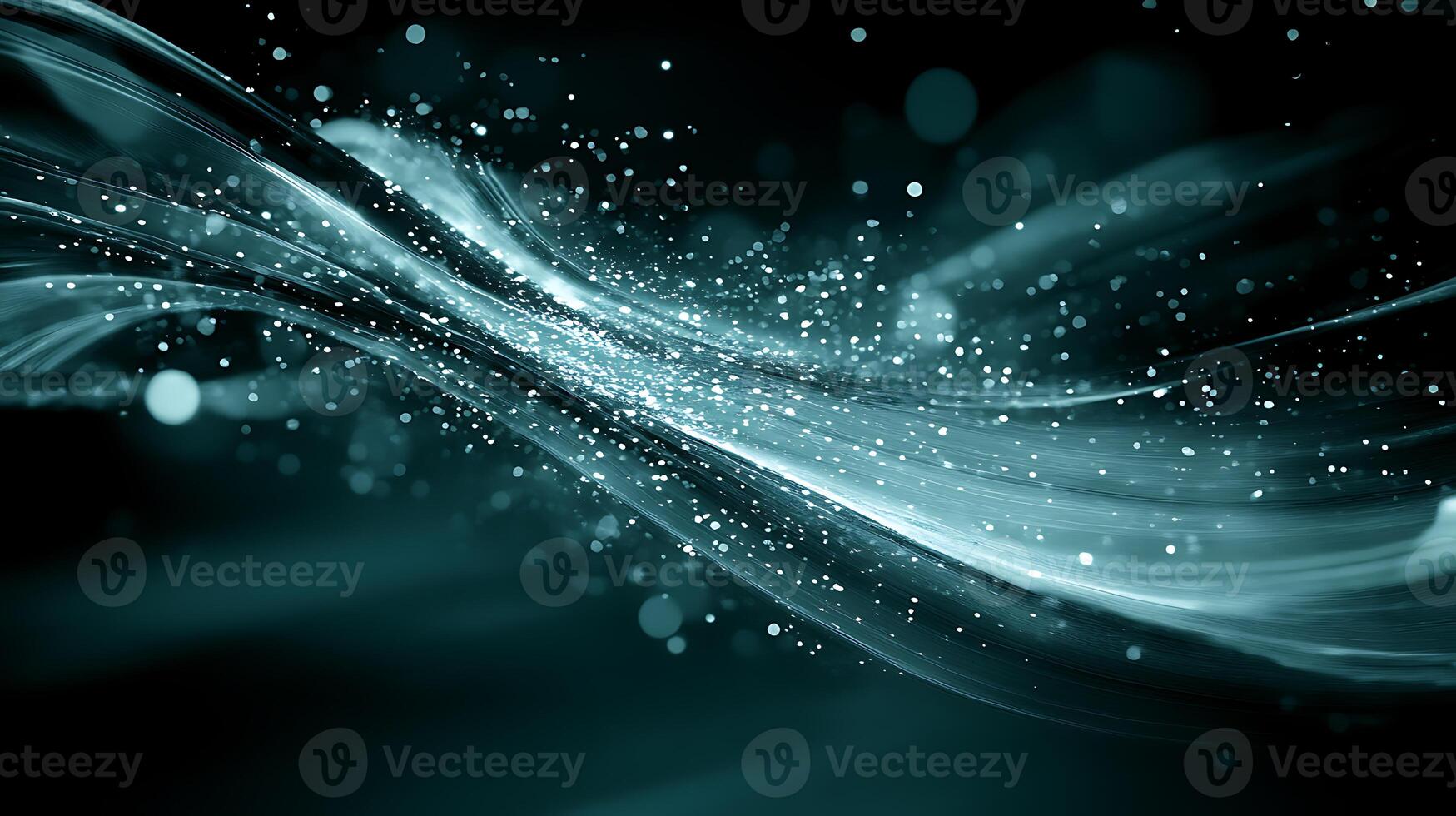 Abstract Waves with Glowing Particles and Sparkles on a Dark Background photo
