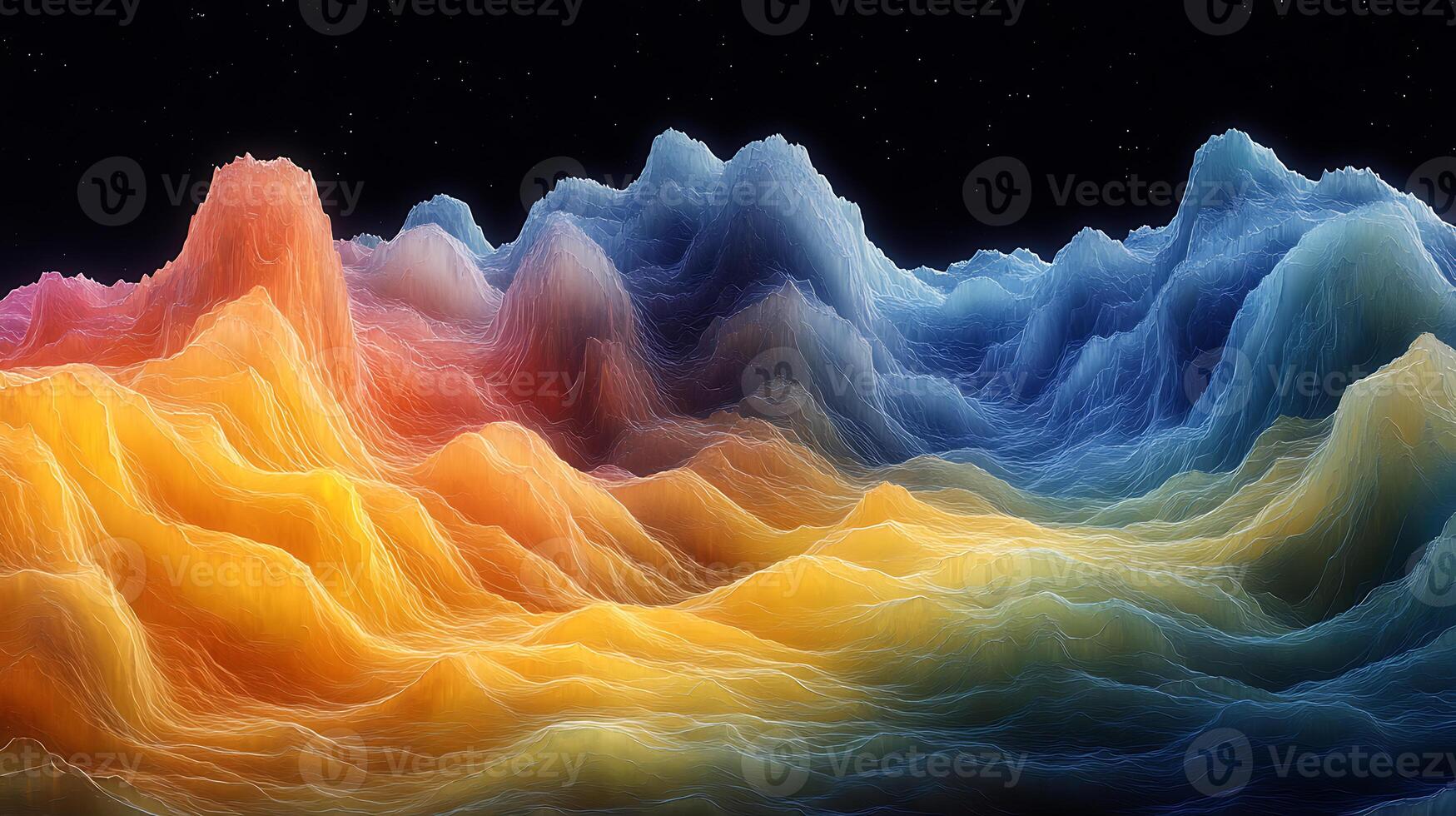 Vibrant Abstract Fractal Landscape with Colorful Waves and Peaks photo
