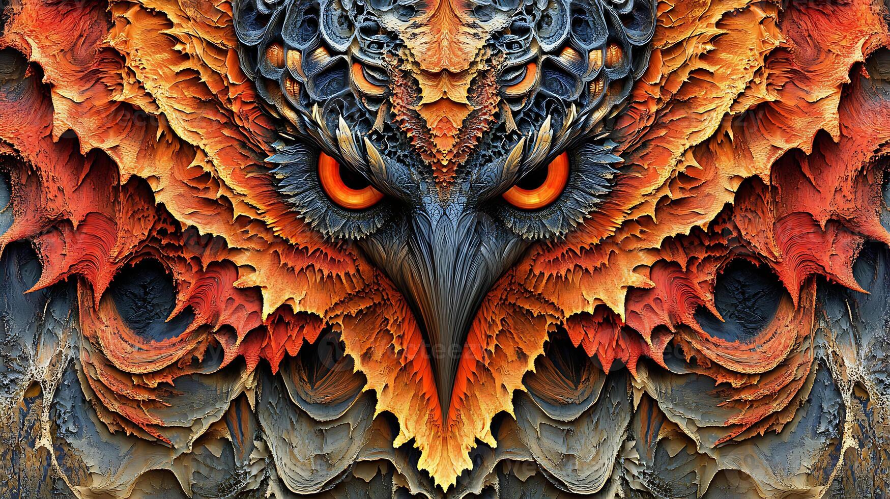 Intricate Digital Fractal Art Depicting a Vivid and Colorful Abstract Owl Design photo