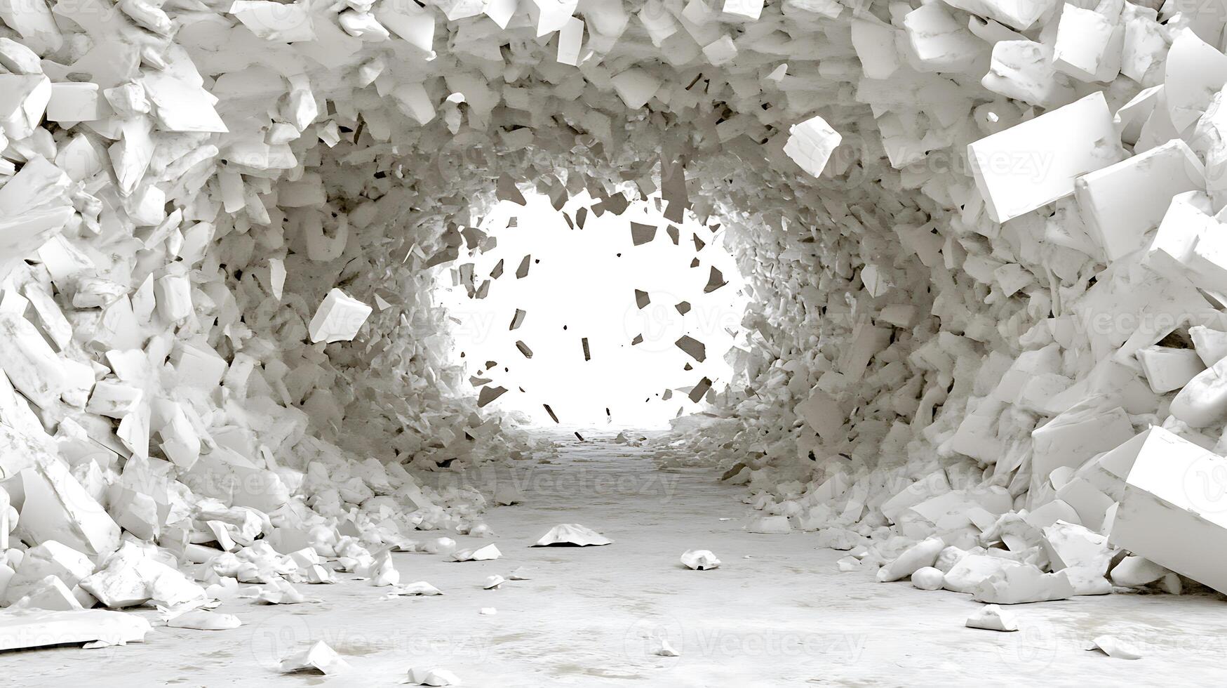 Abstract Broken White Tunnel Creating a Dynamic and Futuristic Environment photo