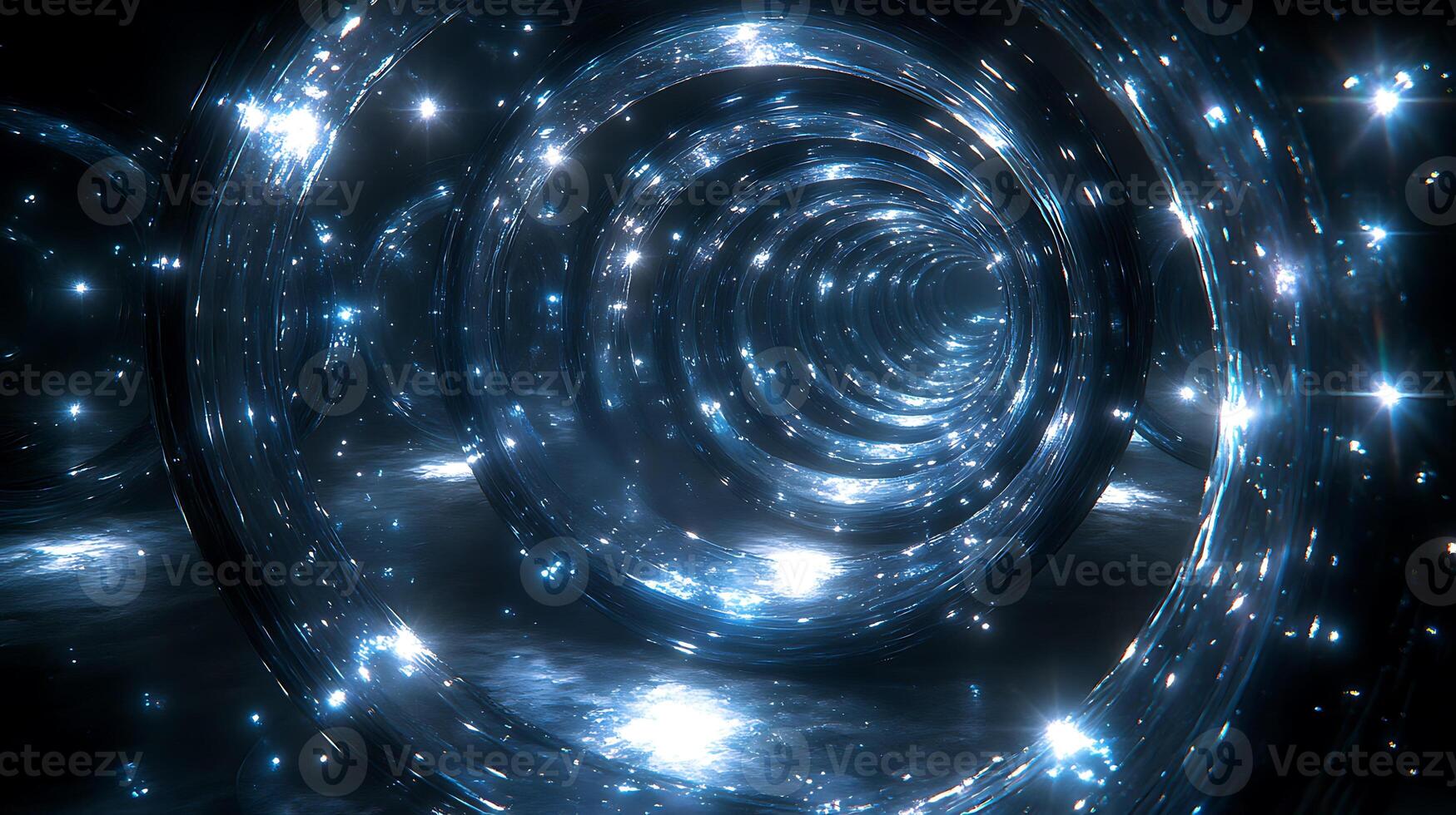 Mesmerizing Sci-Fi Tunnel With Sparkling Lights and Reflective Surfaces photo