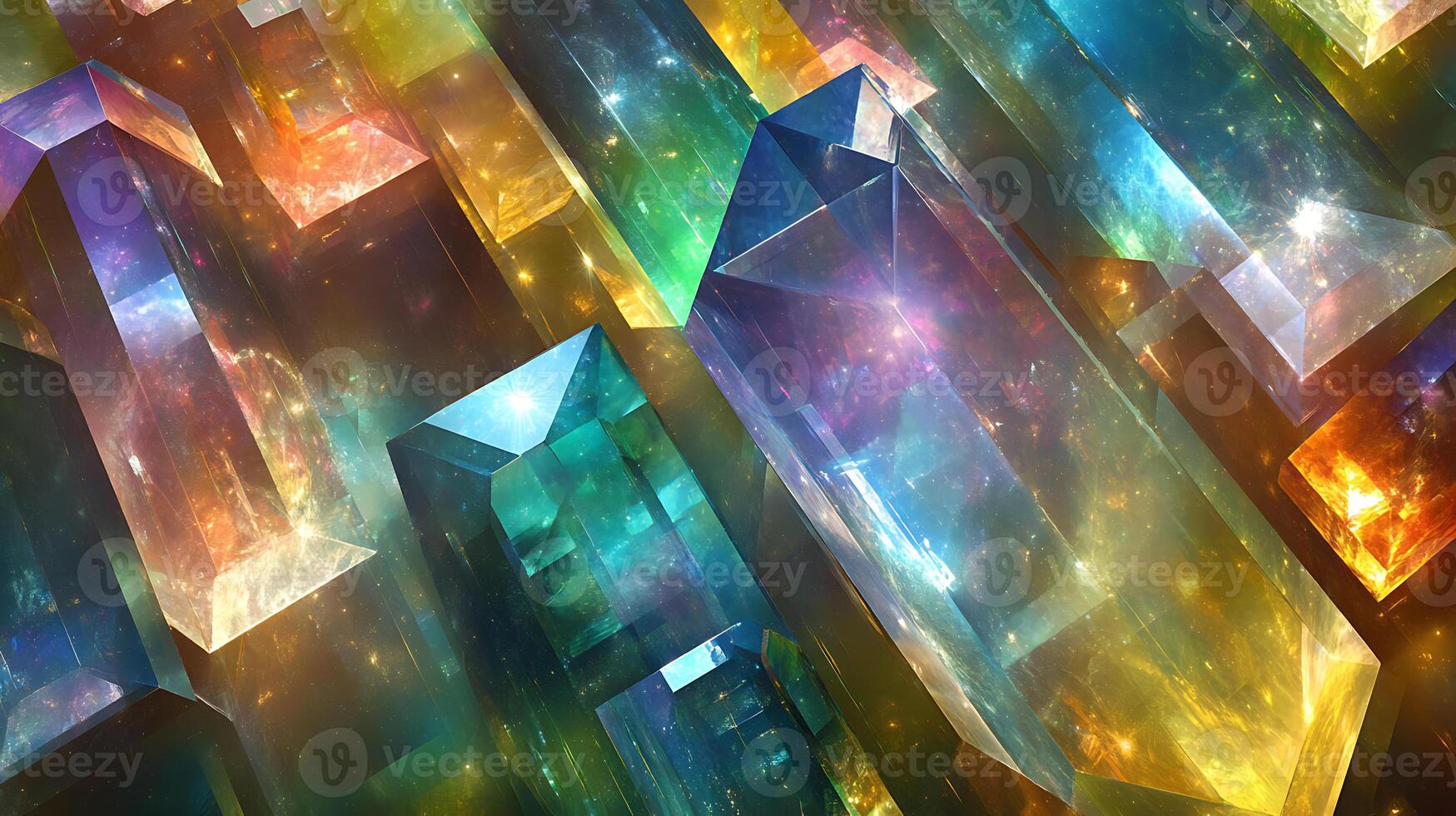 Abstract Colorful Crystal Structures With Ethereal Lighting and Sparkling Glow photo