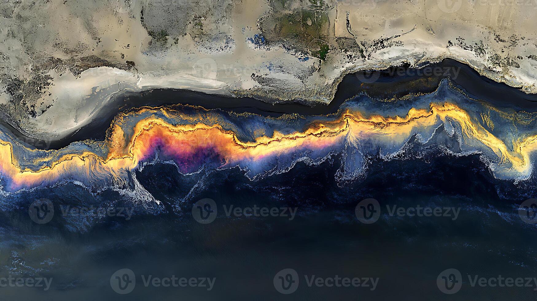 Aerial View of Vibrant Patterns in Natural Color Formations Along a Coastline photo