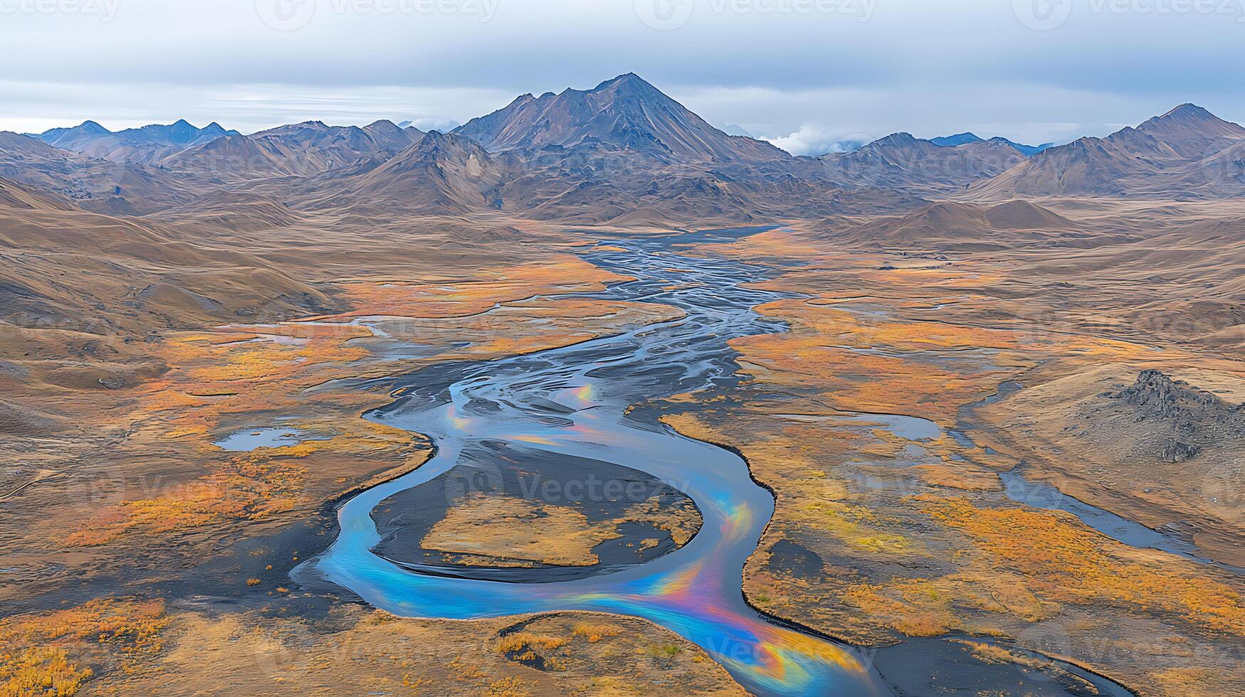 Panoramic View of Vibrant Tundra Landscape With Meandering Streams photo