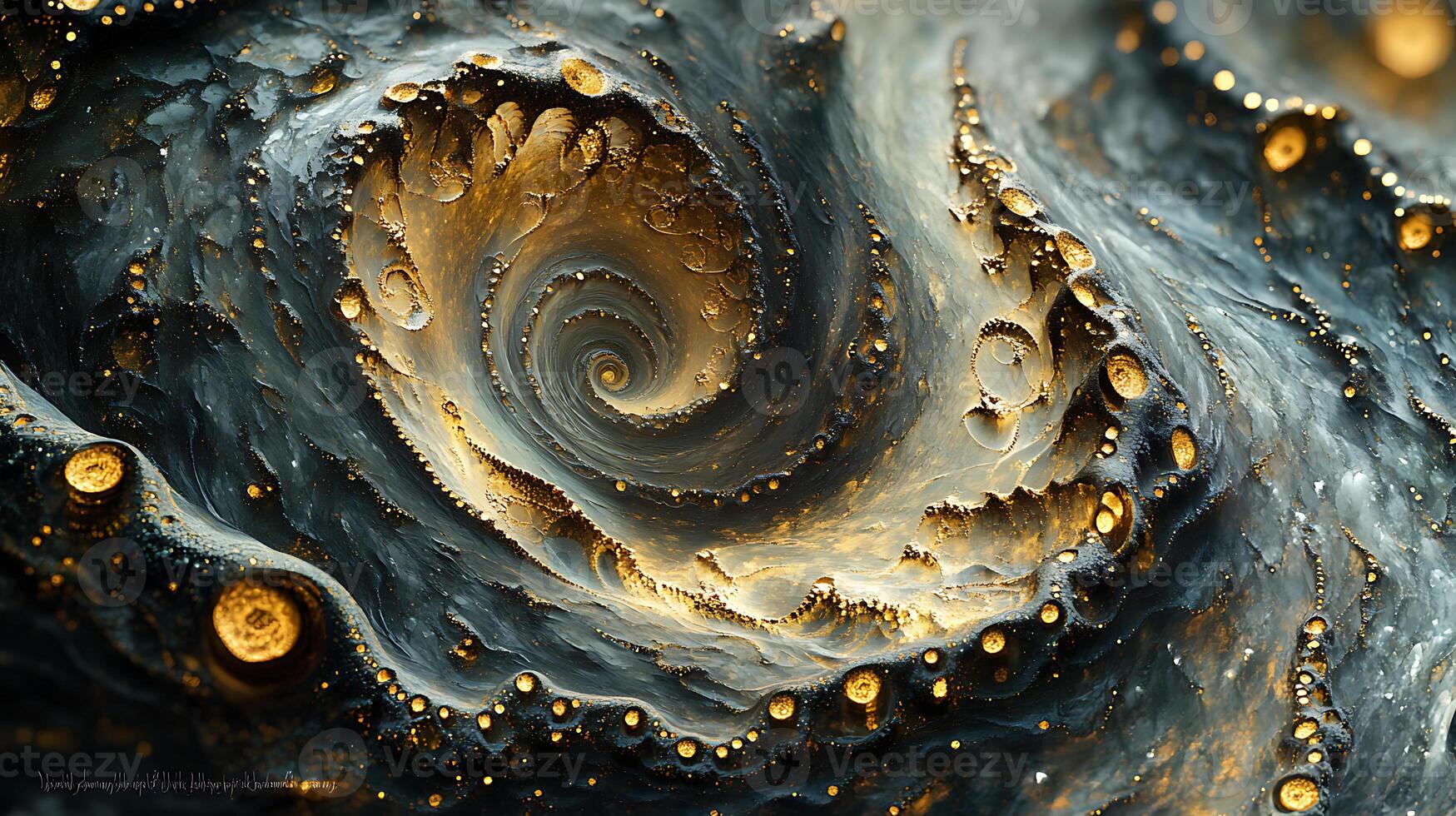 Golden Spiraling Fractal Art with Abstract Cosmic Patterns and Designs photo