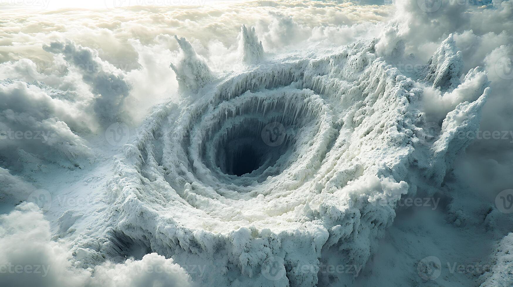 Majestic Frozen Vortex Amidst Cloudscapes in a Surreal Winter Realm photo