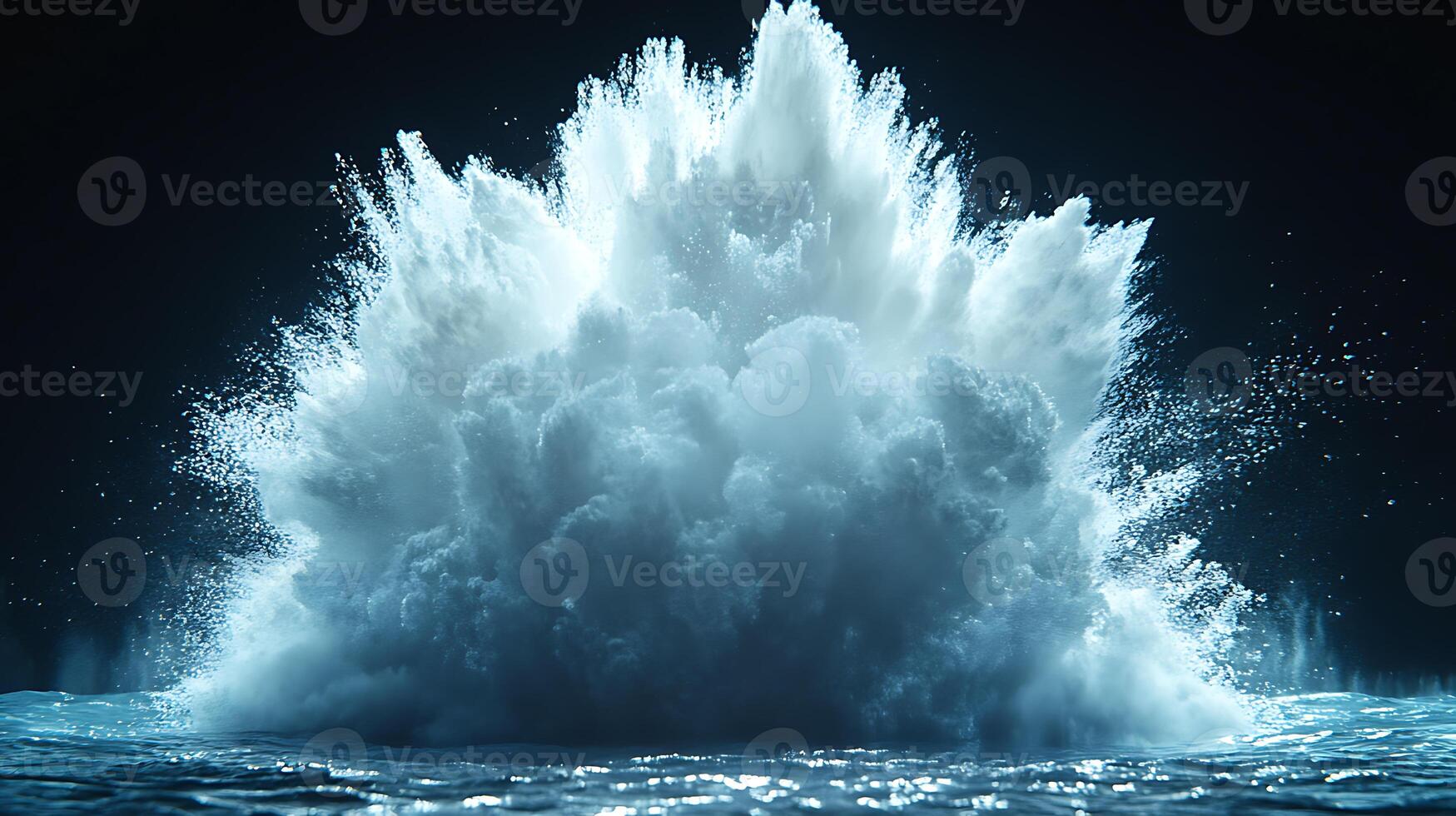 Explosive Water Eruption Captured Amidst Dramatic Lighting Effects photo