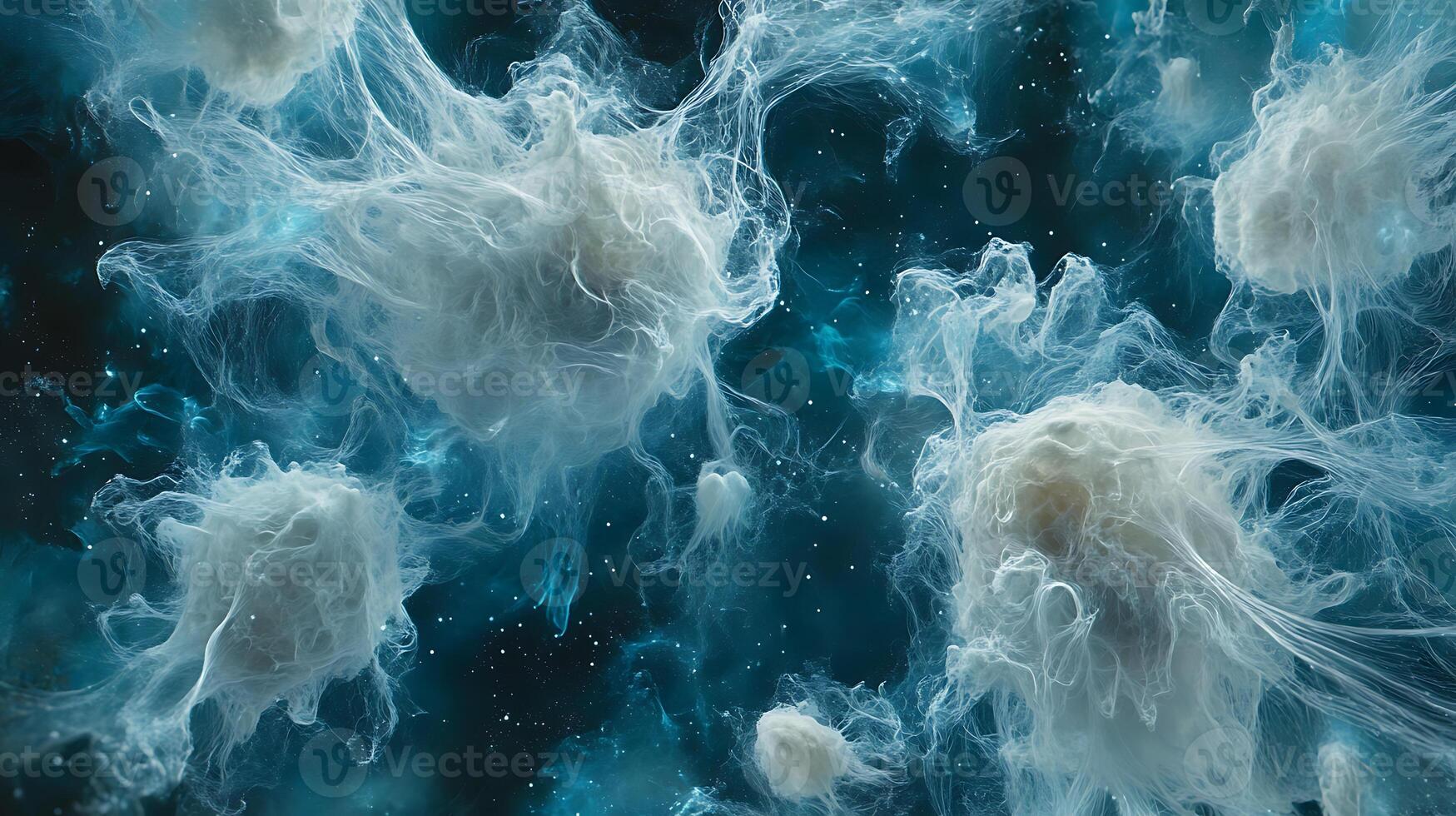 Abstract Ethereal Glowing White Structures on a Cosmic Blue Background photo