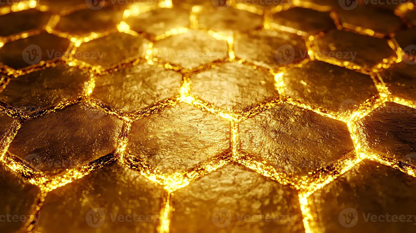 Golden Honeycomb Texture With Vibrant Shimmering Hexagonal Patterns photo