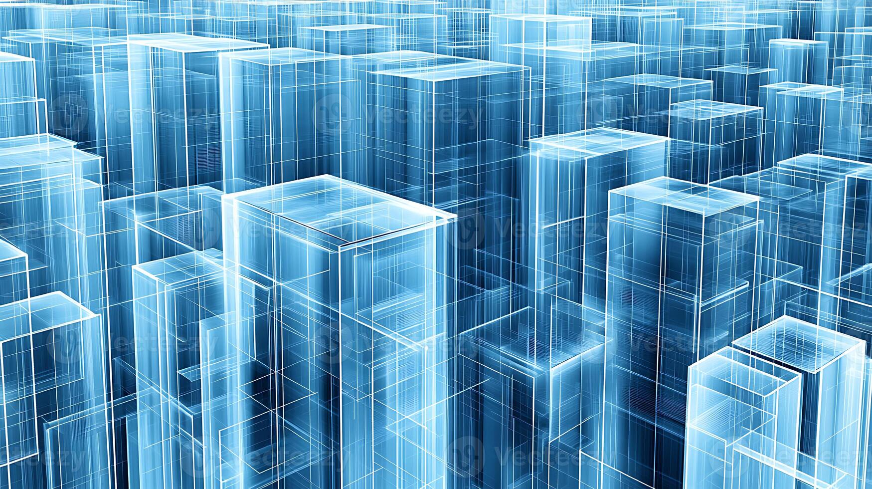 Abstract 3D Render of Futuristic Blue Wireframe Urban Landscape photo