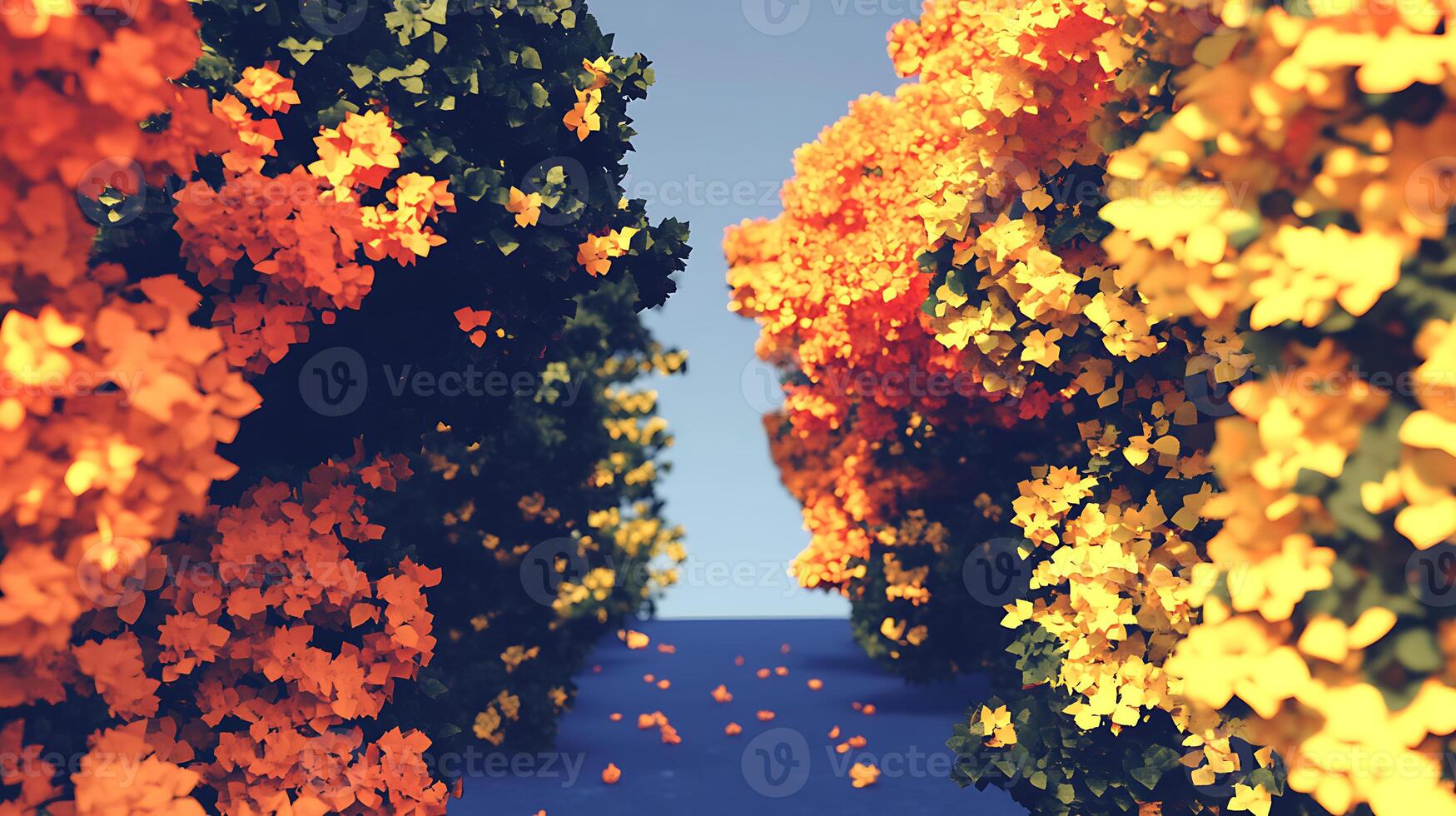 Vivid Autumn Trees with Colorful Leaves Against a Clear Sky photo