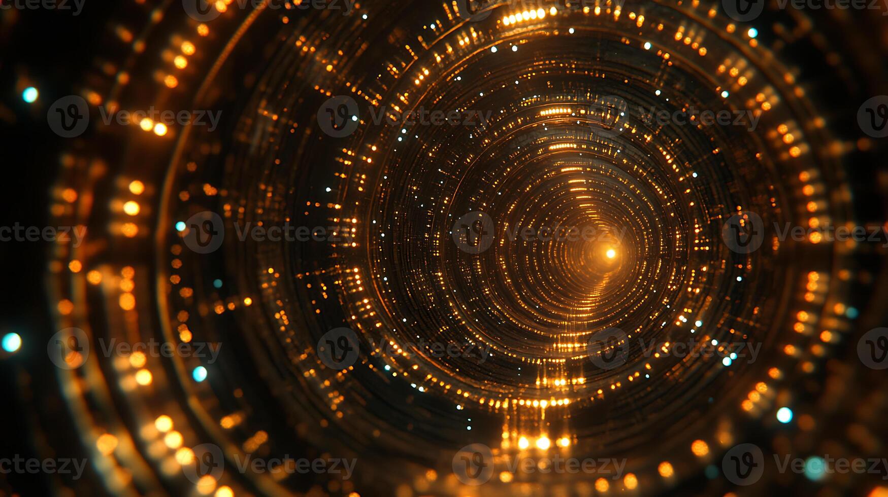 Bright Abstract Tunnel with Golden Lights and Futuristic Design photo
