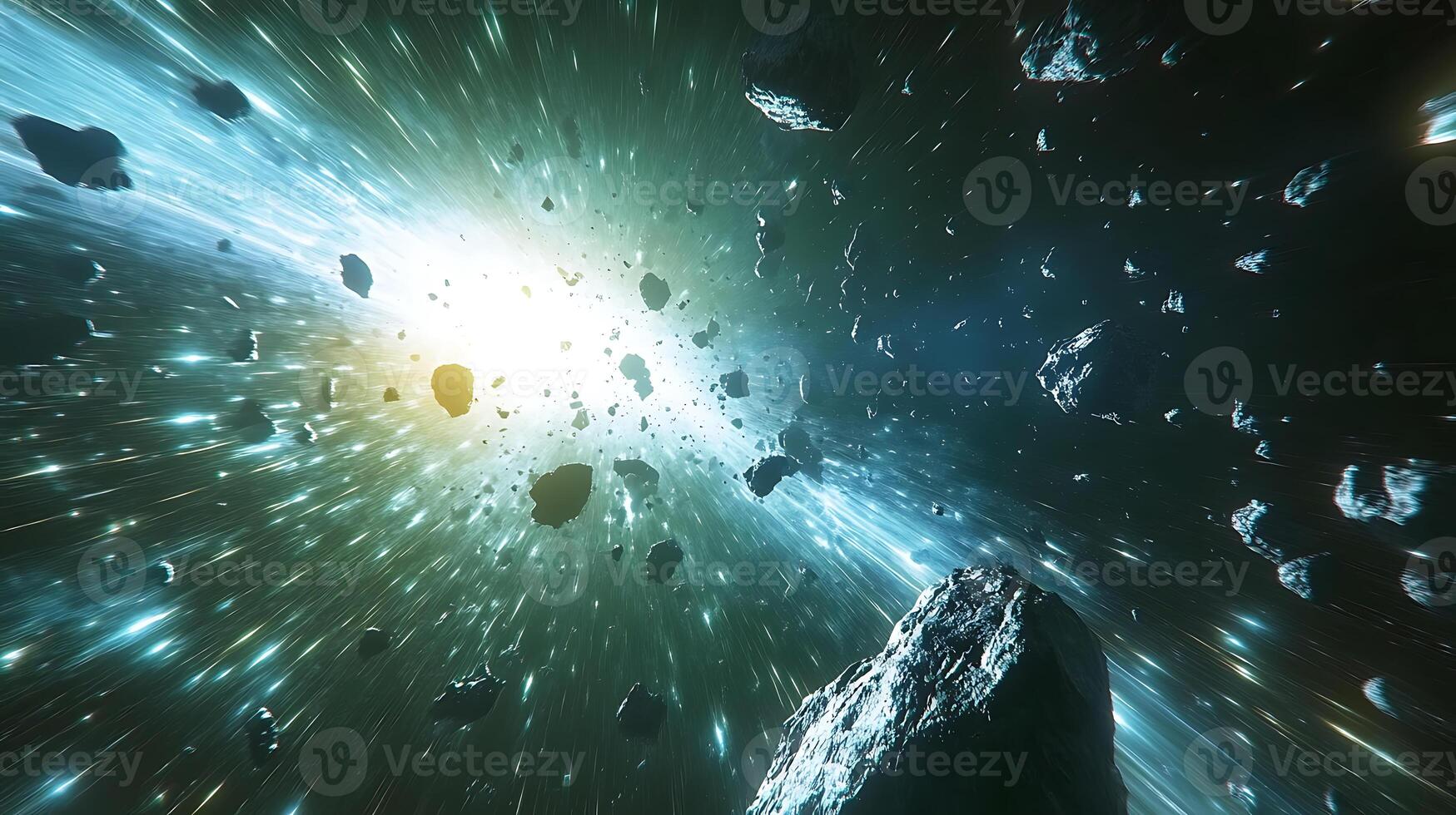 Asteroid Belt with Bright Light and High-Speed Particle Motion photo