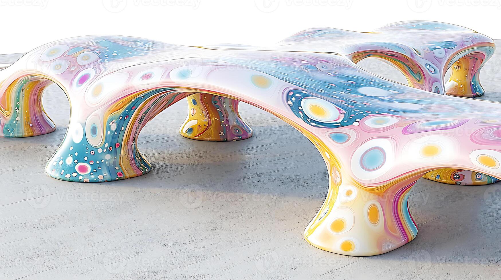 Colorful Abstract Sculptures with Swirling Patterns on Display photo