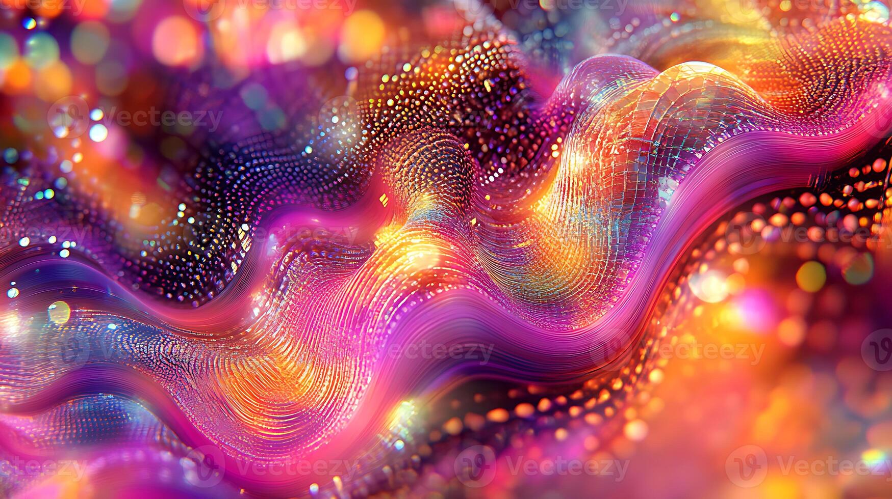 Vivid Abstract Display of Colorful Waves and Twinkling Bokeh Dots photo