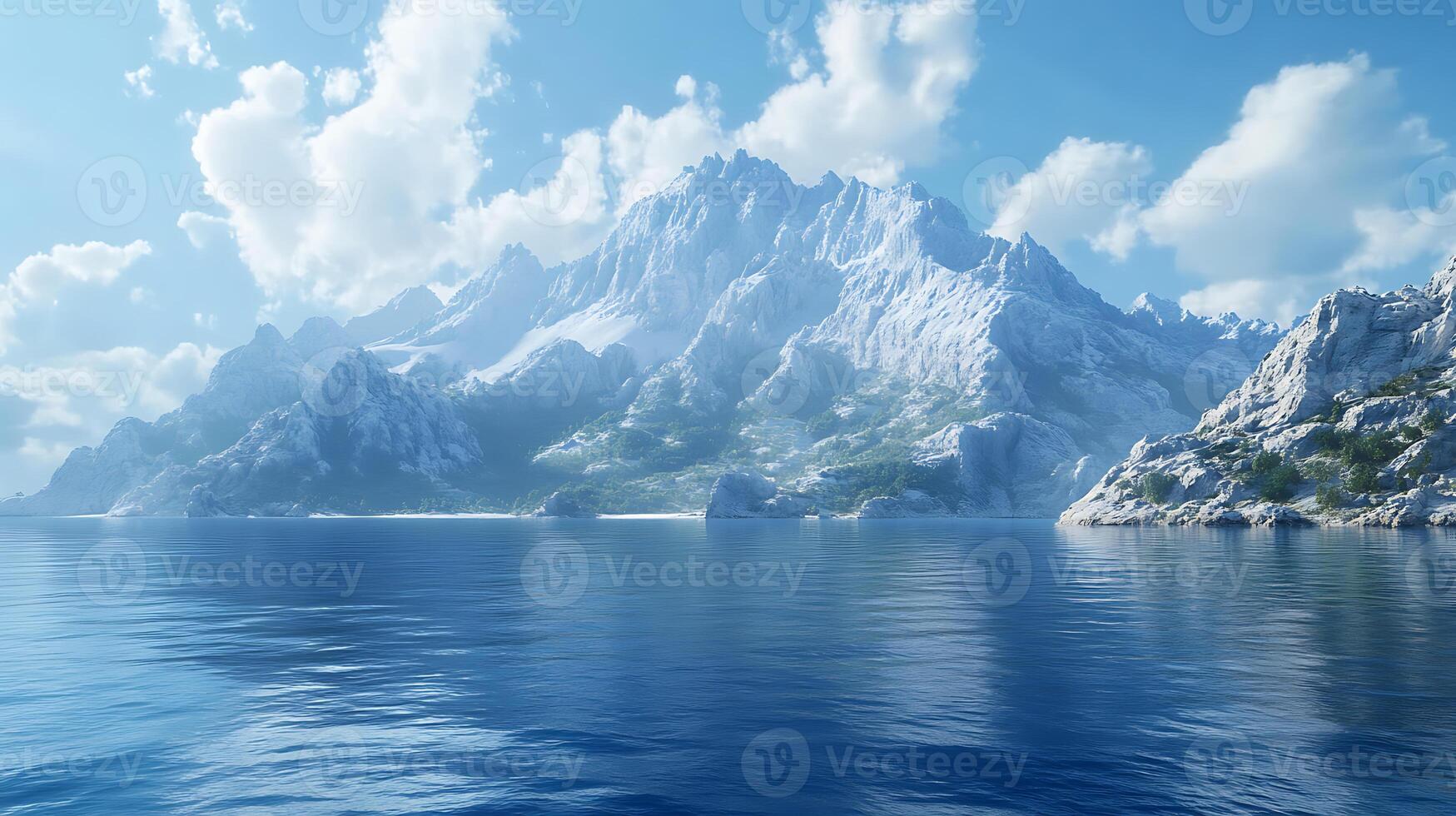 Scenic View of Majestic Mountains Reflecting on a Calm Water Surface photo