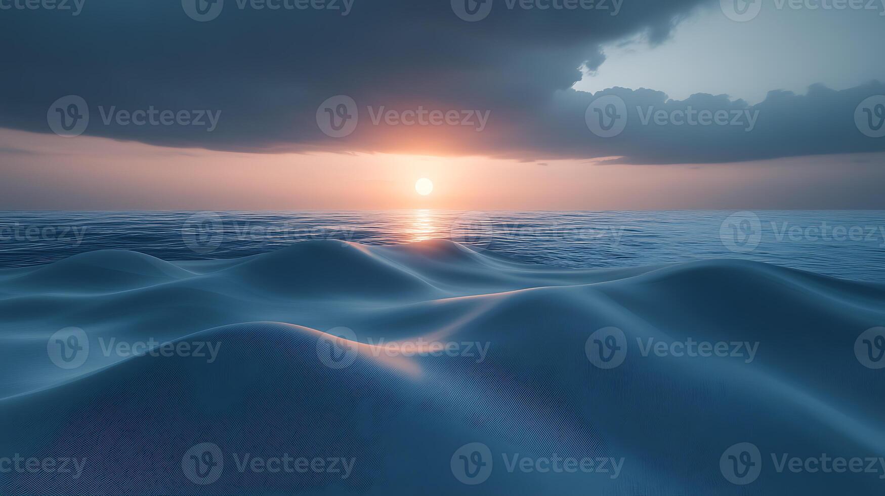 Serene Ocean Waves Underneath a Beautiful Sunset With Dramatic Clouds photo