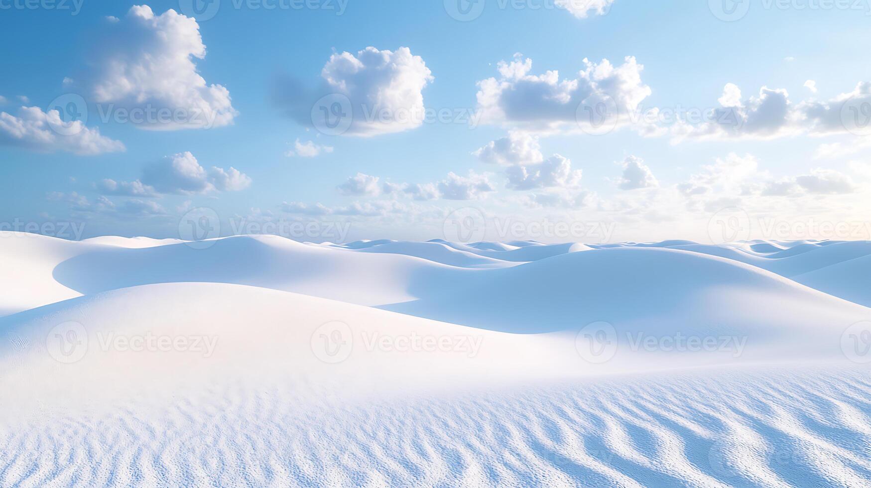 Serene White Sand Dunes Under a Clear Sky with Scattered Clouds photo