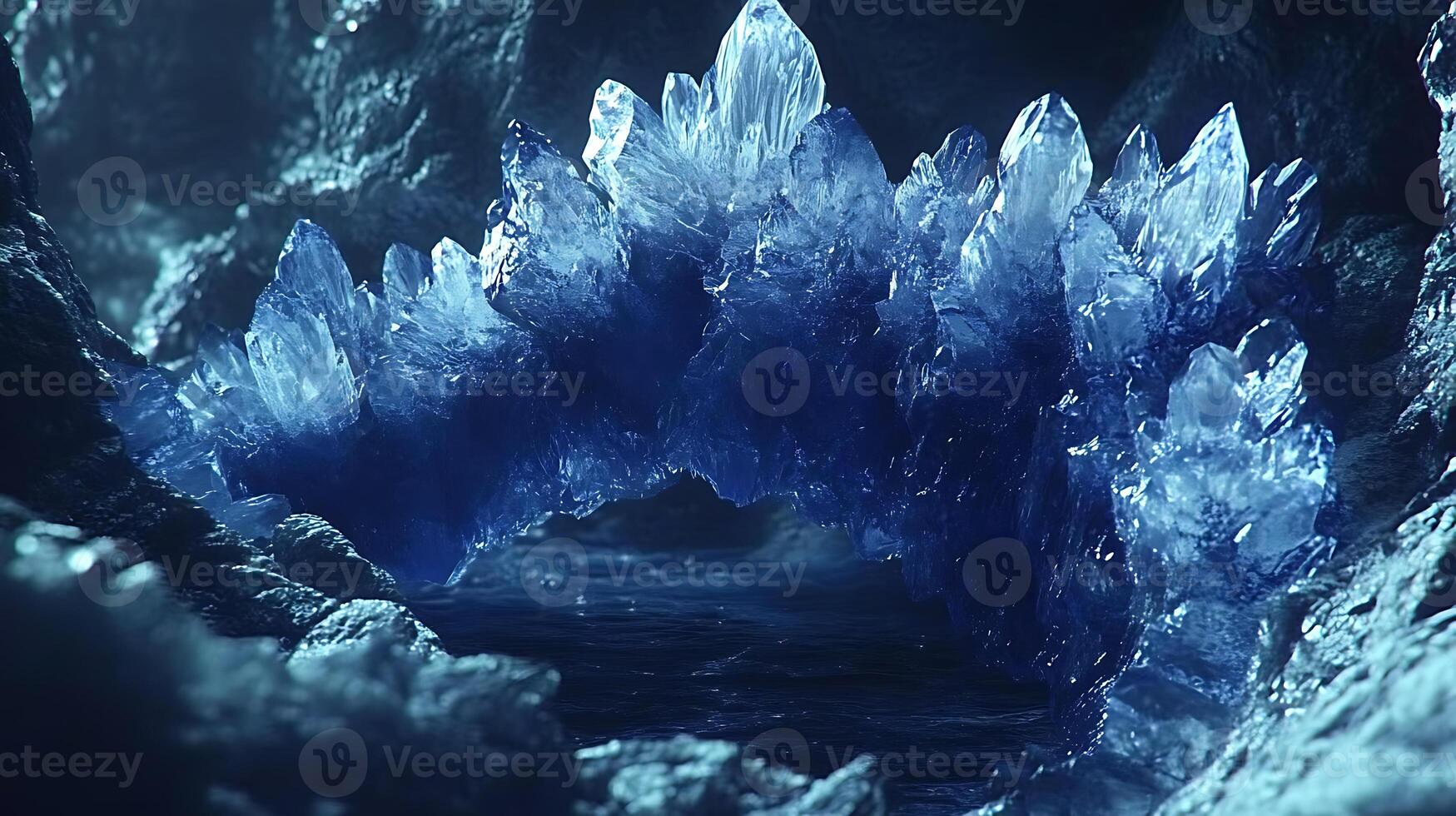 Majestic Blue Crystal Formation in a Mystical Underground Cave photo