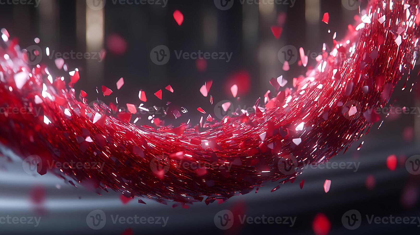Dynamic Flow of Red Glitter in Luminescent Surroundings photo