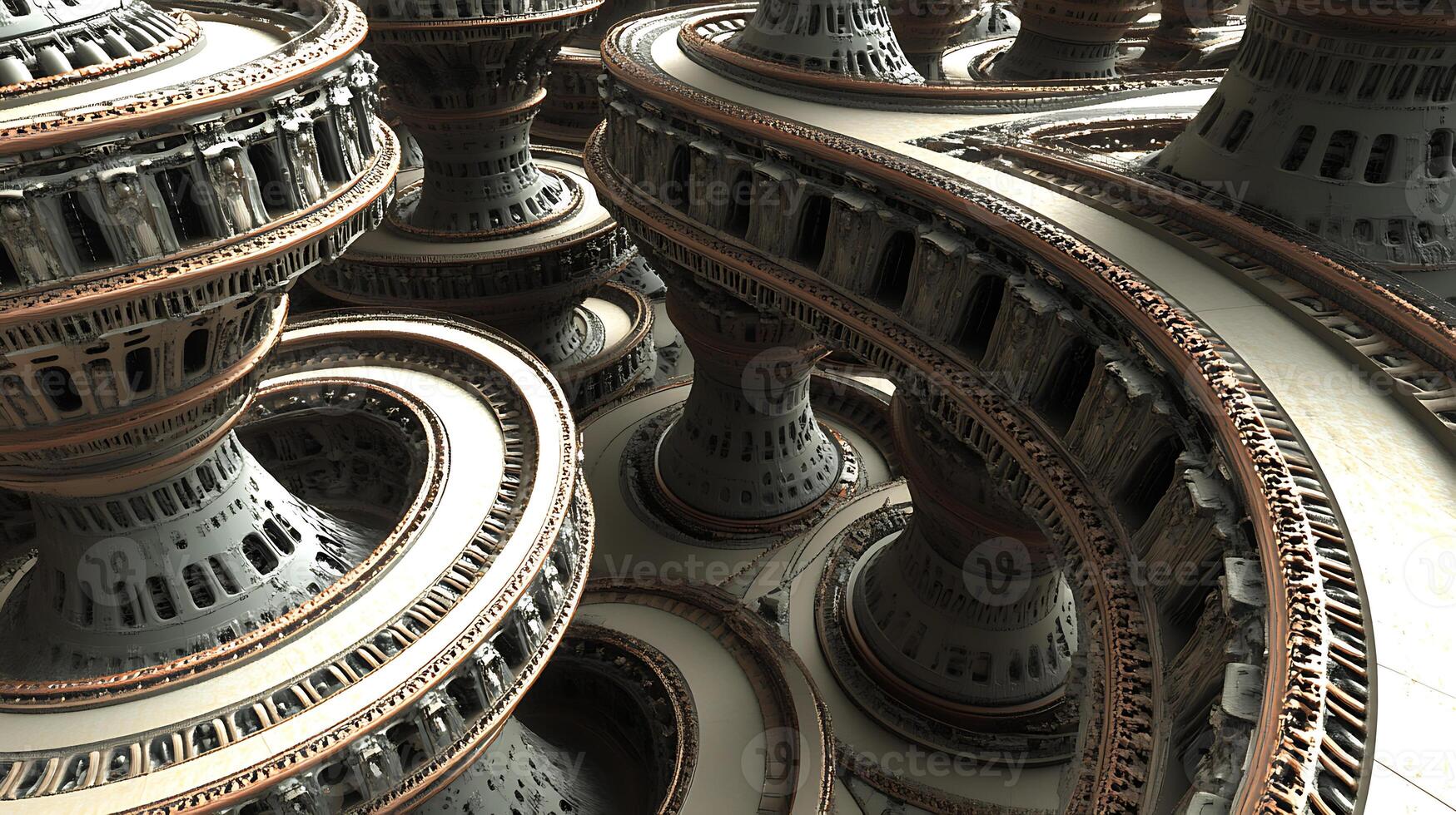Abstract Architectural Metallic Structure with Complex Geometric Patterns photo