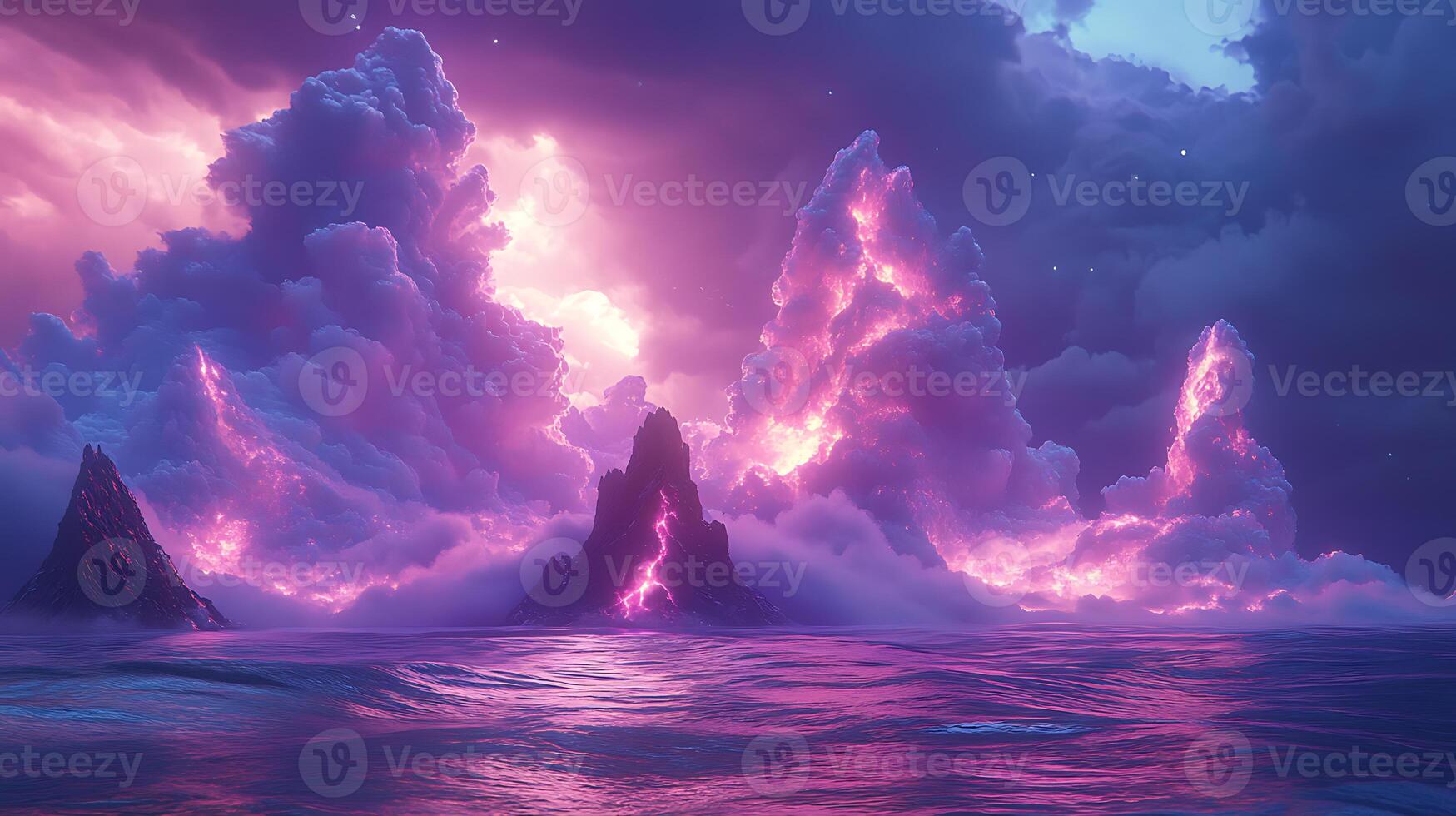 Dramatic Glowing Clouds Over Majestic Ocean Waves During Twilight photo