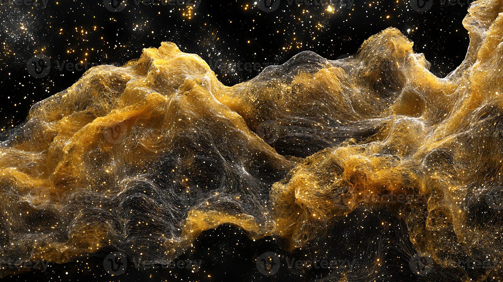 Abstract Golden Cosmic Waves with Glittering Star Background photo