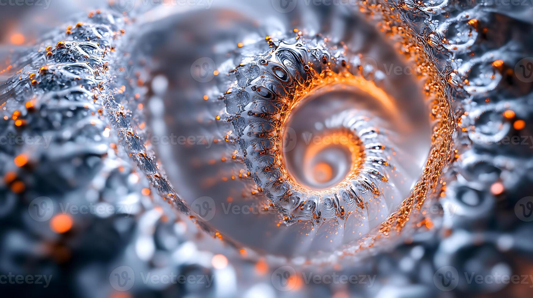 Intricate Abstract Spiral with Dynamic Metallic and Vibrant Orange Elements photo