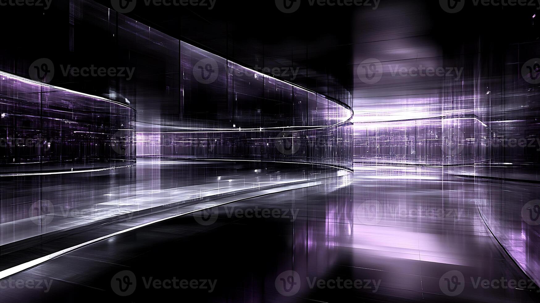 Futuristic Abstract Corridor with Purple and Metallic Reflections photo