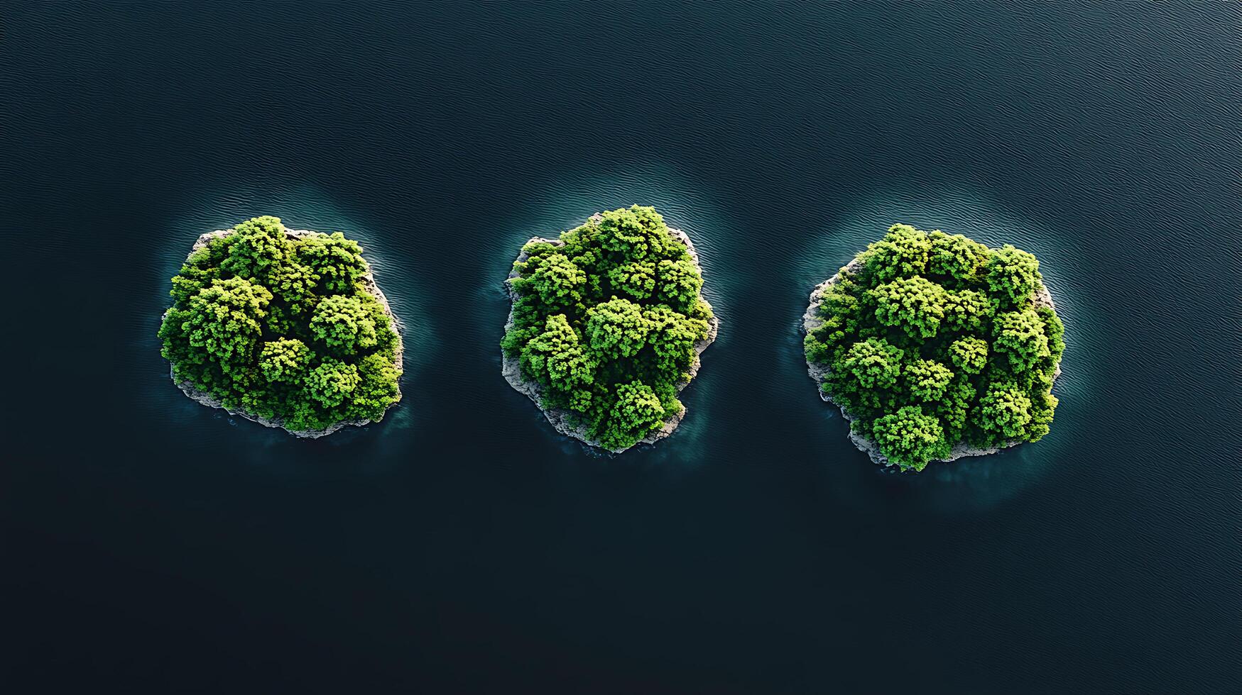 Three Lush Green Islands Amidst Deep Blue Water Seen From Above photo