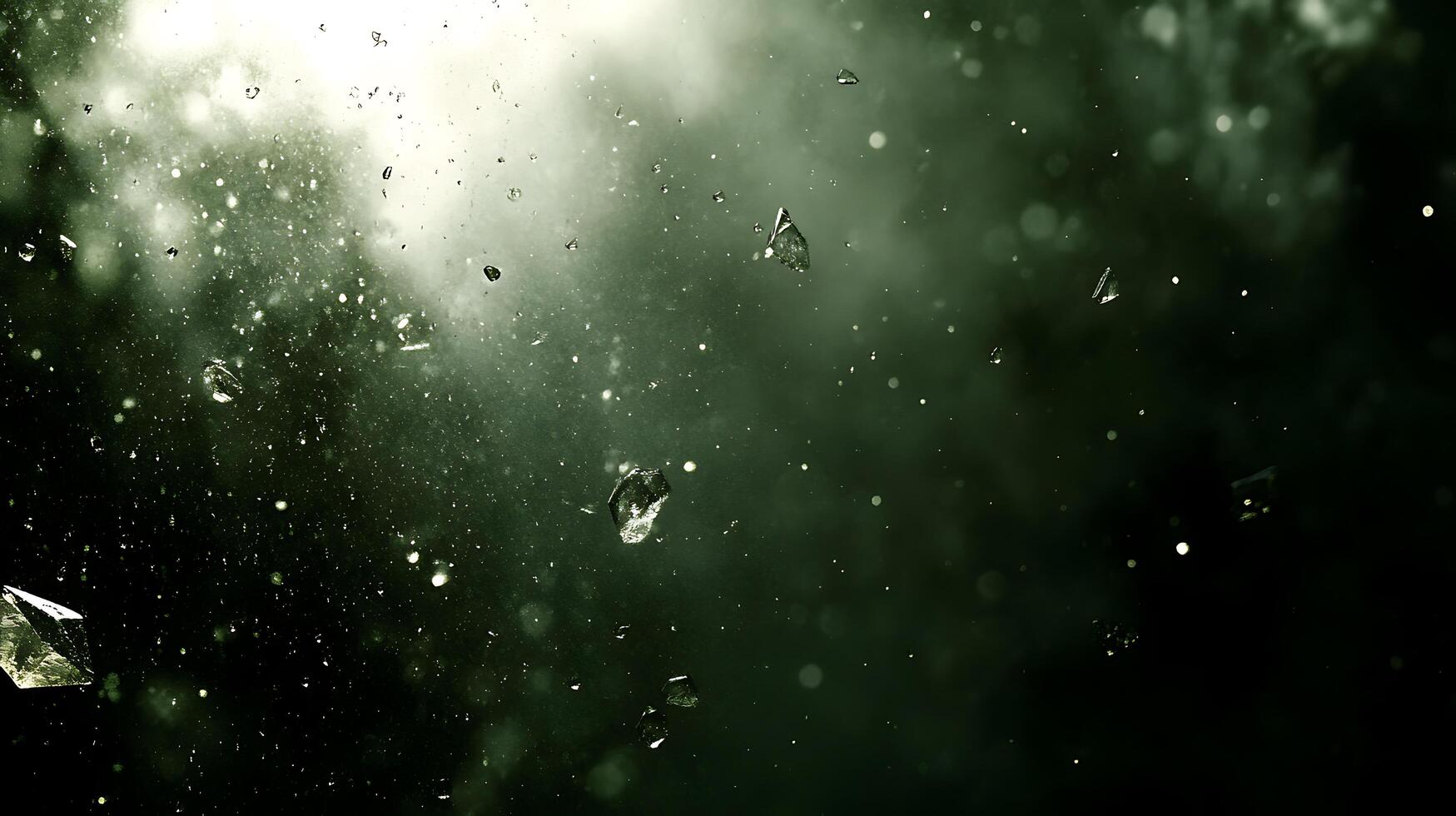Abstract Green Background with Floating Shards and Soft Bokeh Effects photo