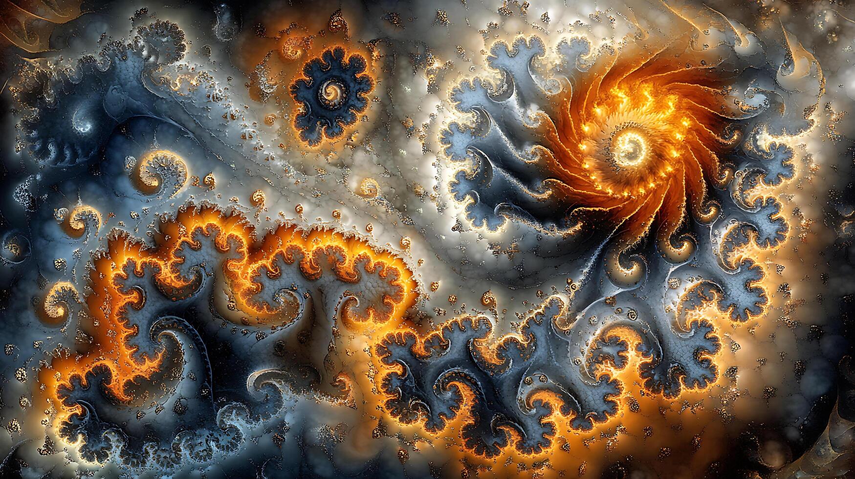 Vivid Fractal Artwork with Swirling Fiery and Cool Patterns photo