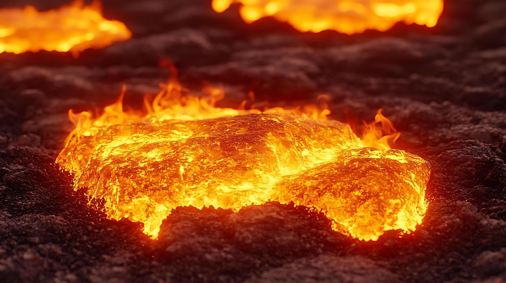 Molten Lava Flowing Over Rocks With Intense Heat and Glowing Flames photo