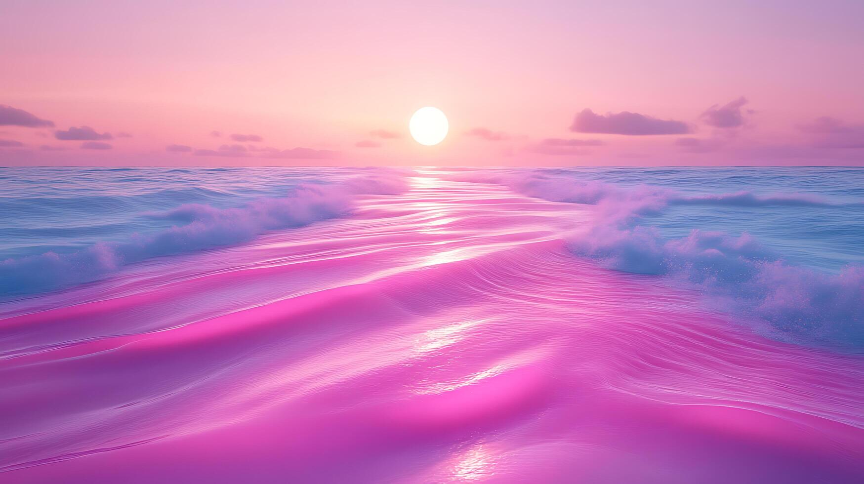 Vibrant Sunset Over Pink Ocean Waves Reflecting Serenity and Tranquility photo